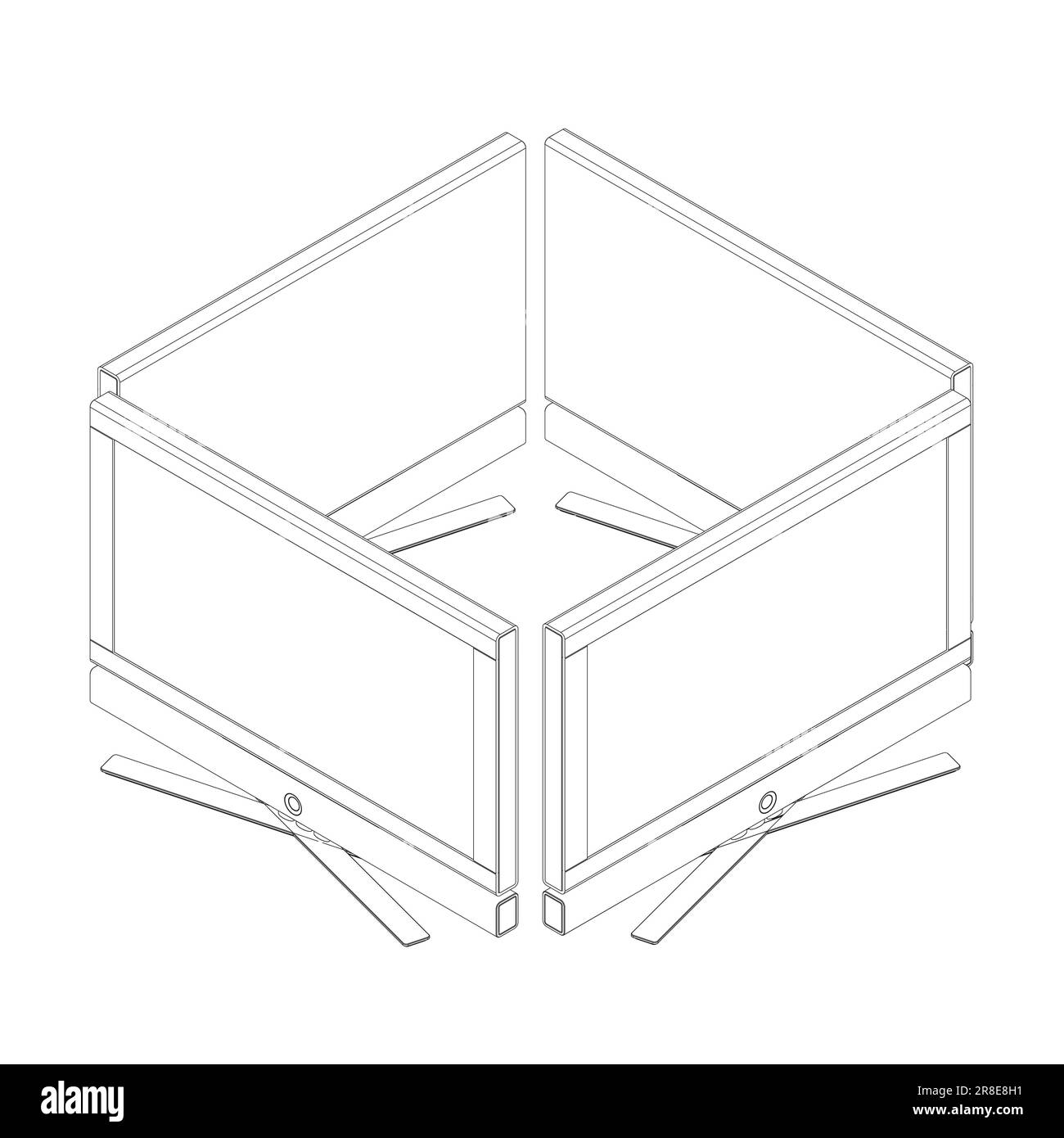 Schéma vectoriel de l'ordinateur portable. Ordinateur personnel de style plat. Contour de l'ordinateur de bureau. Écran d'ordinateur, monobloc, écran, contour d'ordinateur. Quatre moniteurs Illustration de Vecteur