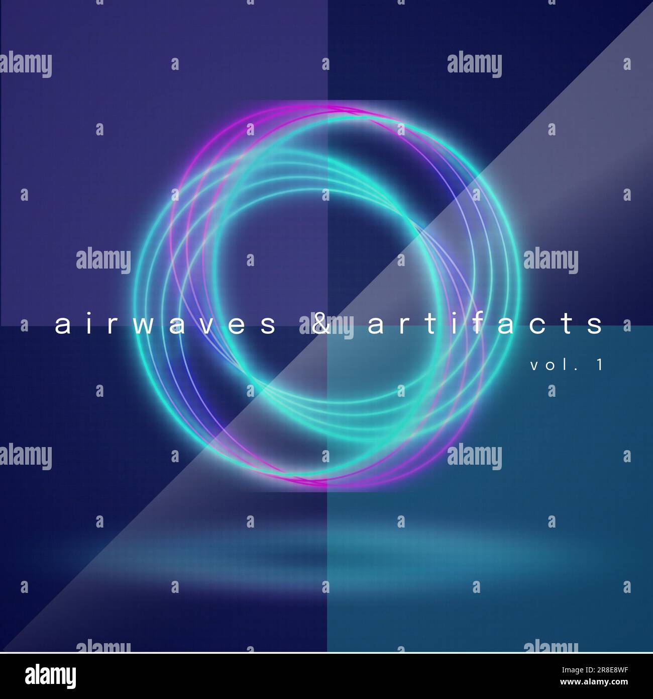 Illustration des ondes aériennes et des artefacts, vol 1 texte sur motif en spirale illuminé, espace de copie Banque D'Images