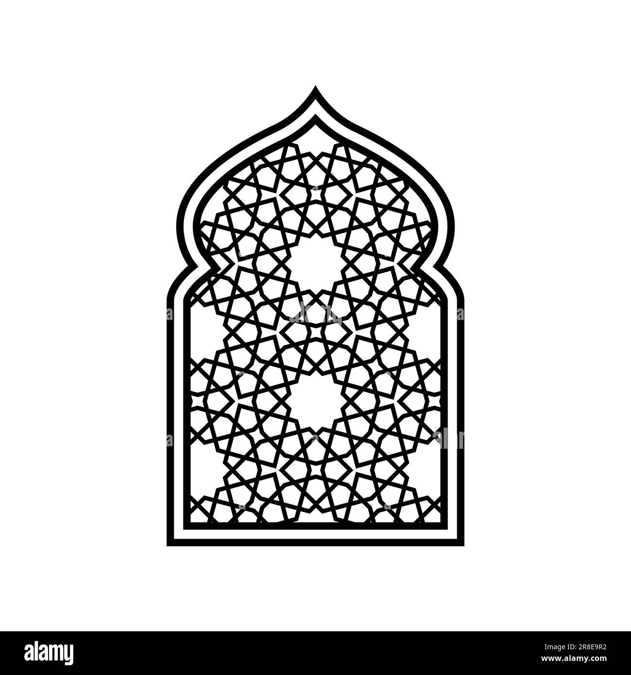 Fenêtre orientale bombée sculptée en style silhouette pour l'impression et la décoration Illustration vectorielle. Illustration de Vecteur