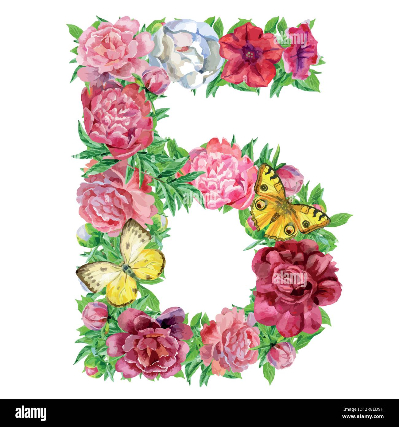 Lettre de fleurs aquarelles, isolée main, dessin de mariage, alphabet cyrillique russe 2 Illustration de Vecteur