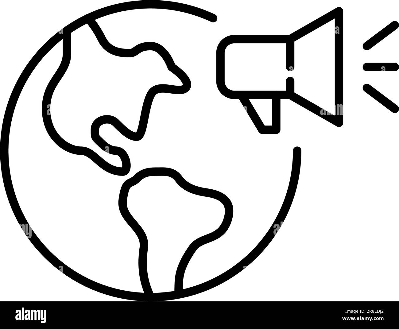 Couverture d'informations internationales. Terre et mégaphone. Pixel parfait, contour modifiable Illustration de Vecteur