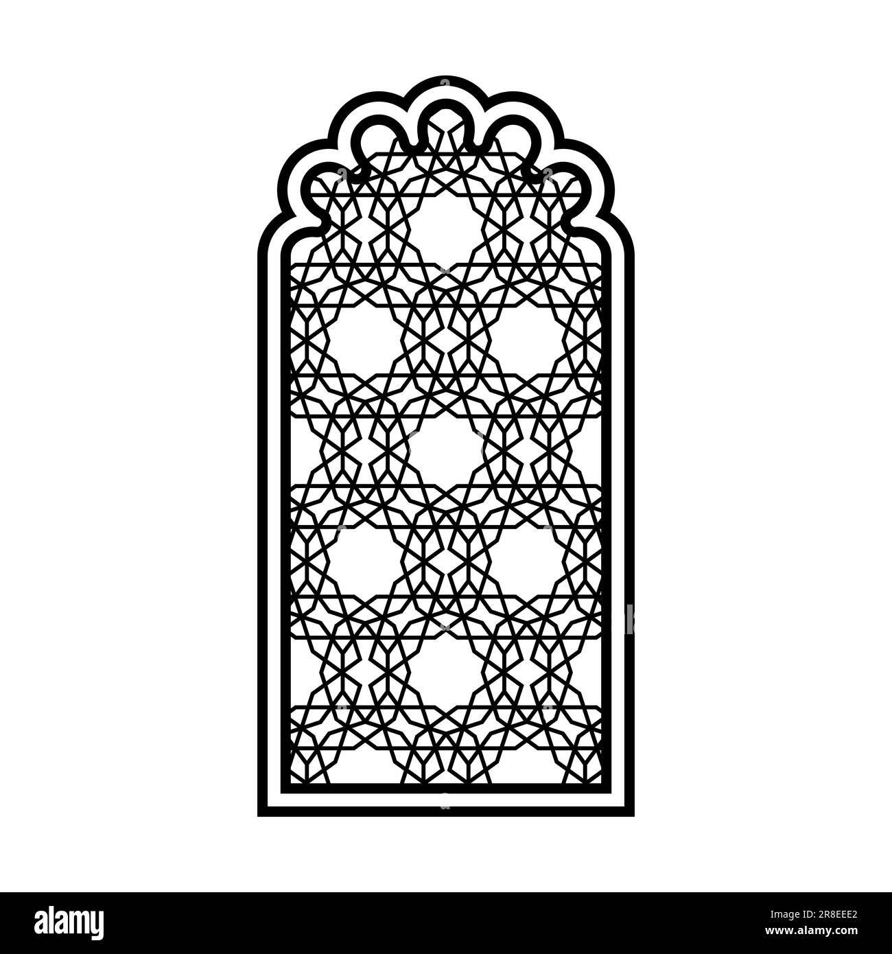 Fenêtre orientale ajourée en style silhouette pour l'impression et la décoration Illustration vectorielle. Illustration de Vecteur