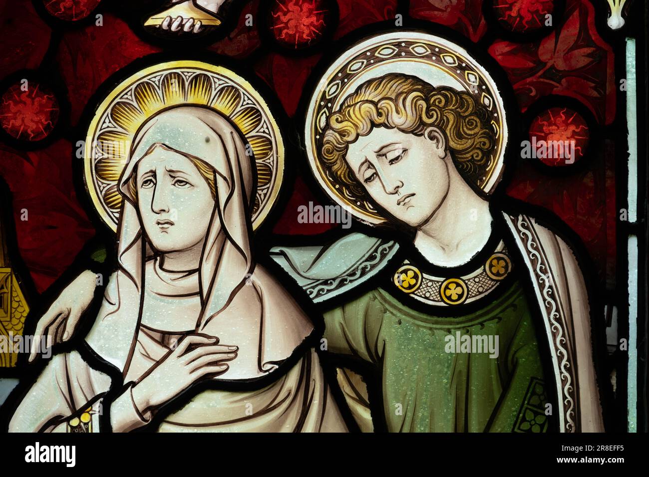 Mary et Saint John vitraux, St. Giles Church, Packwood, Warwickshire, Angleterre, Royaume-Uni Banque D'Images