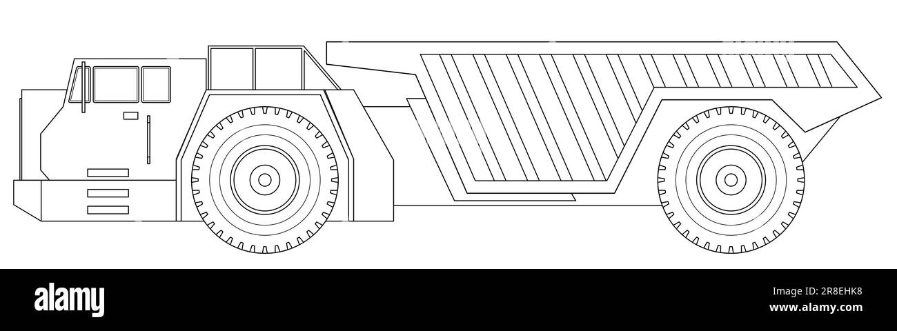 Camion souterrain pour les opérations souterraines de petite à moyenne échelle. Équipement pour l'industrie minière à forte intensité. Extraction de l'argile en carrière. Illustration de Vecteur