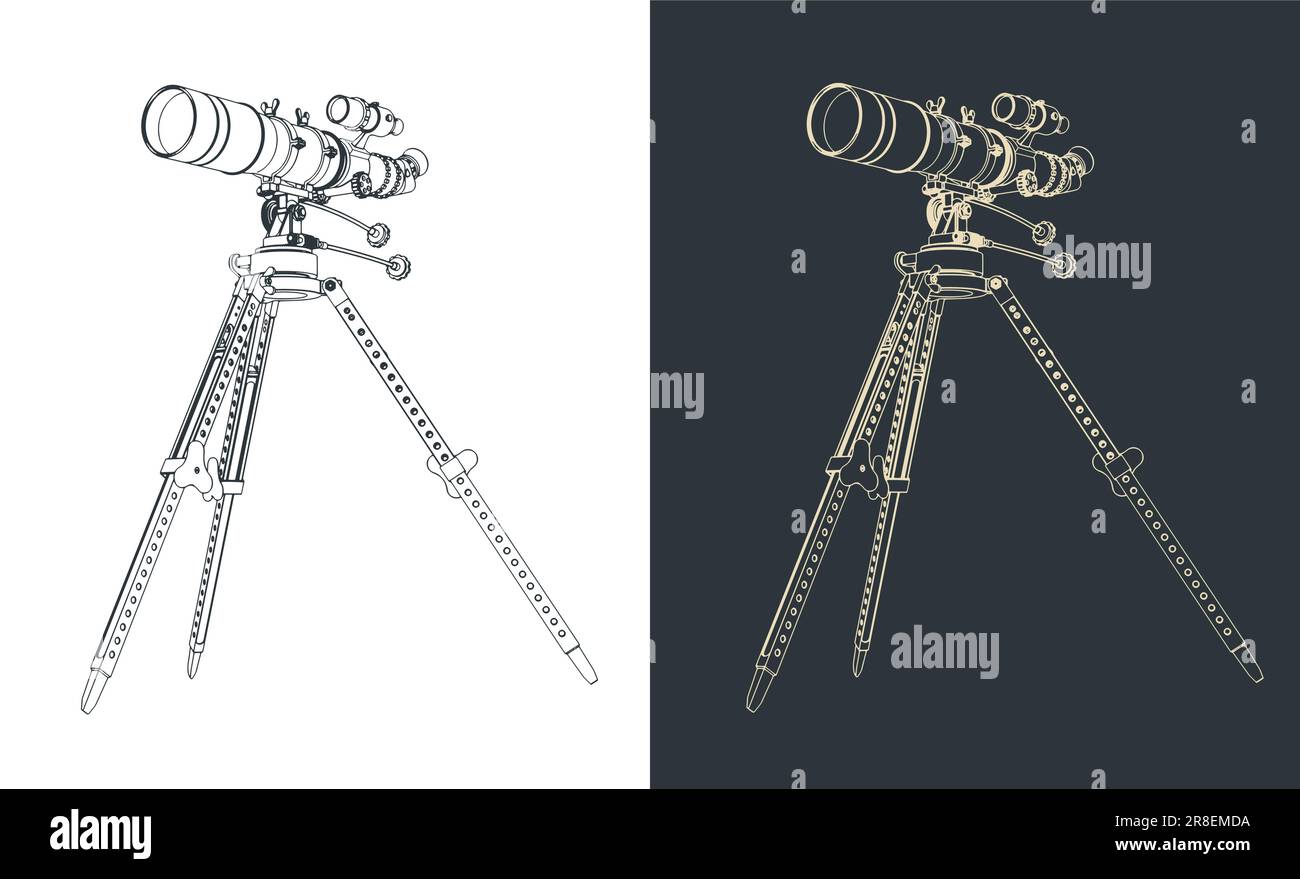 Illustrations vectorielles stylisées d'un télescope sur un trépied Illustration de Vecteur