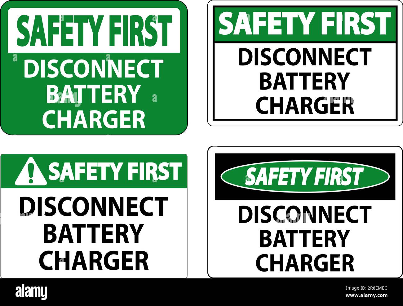 Autocollant de sécurité d'abord débrancher le chargeur de batterie sur fond  blanc Image Vectorielle Stock - Alamy