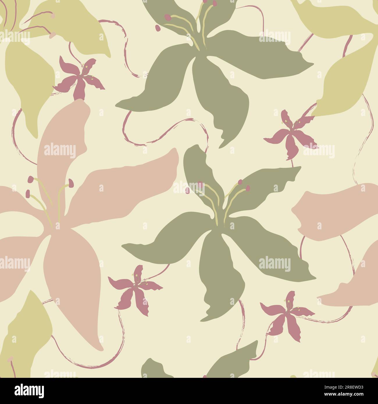 Motif floral pastel dessiné à la main. Motif de répétition sans couture, imprimé textile sur fond blanc violet et vert Illustration de Vecteur
