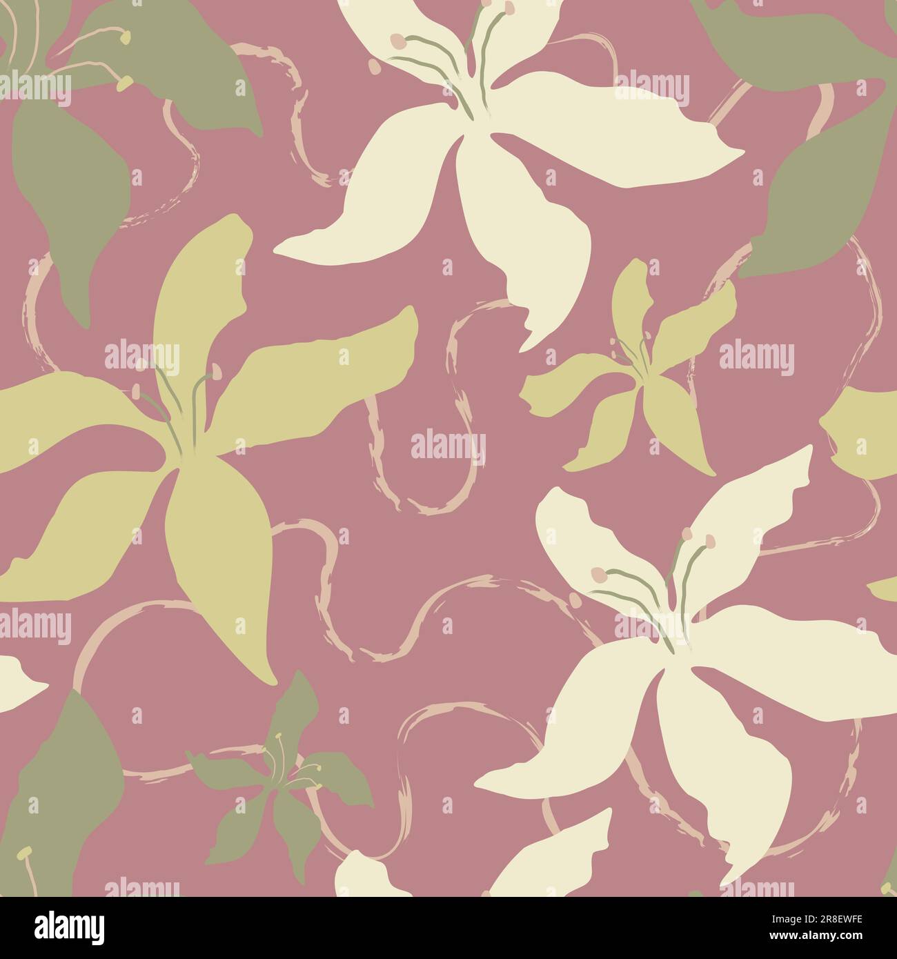 Motif floral pastel dessiné à la main. Motif de répétition sans couture, imprimé textile sur fond blanc violet et vert Illustration de Vecteur