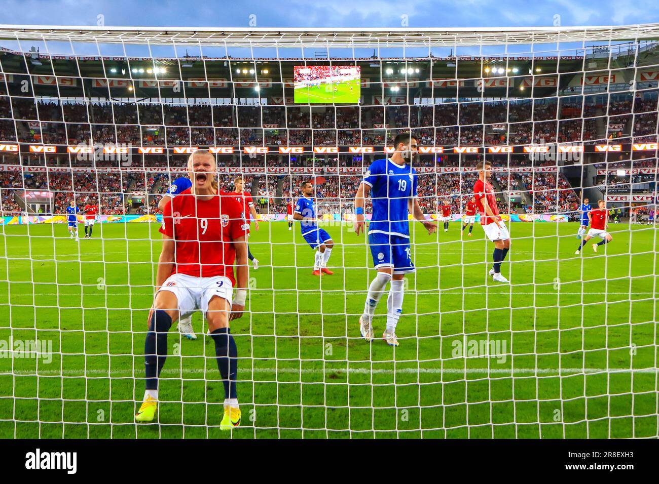 Oslo, Norvège, 20th juin 2023. Erling Braut Haaland, de Norvège, a fait une figure frustrée dans le qualificatif Euro 2024 de l'UEFA entre la Norvège et Chypre au stade Ullevål d'Oslo crédit: Frode Arnesen/Alay Live News Banque D'Images