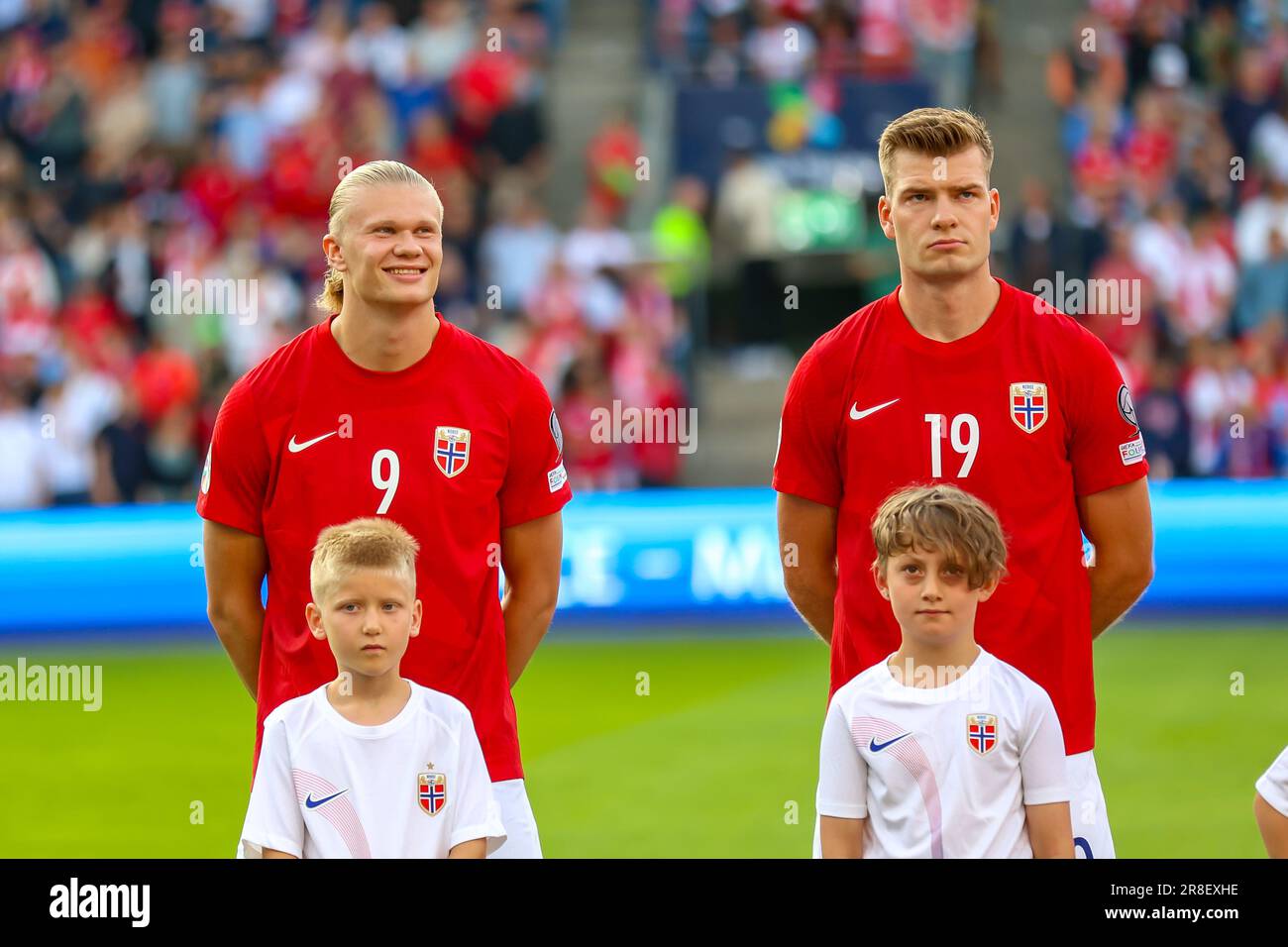 Oslo, Norvège, 20th juin 2023. Erling Braut Haaland en Norvège et Alexander Sørloth en Norvège avant le qualificatif de l'UEFA Euro 2024 entre la Norvège et Chypre au stade Ullevål d'Oslo crédit : Frode Arnesen/Alay Live News Banque D'Images