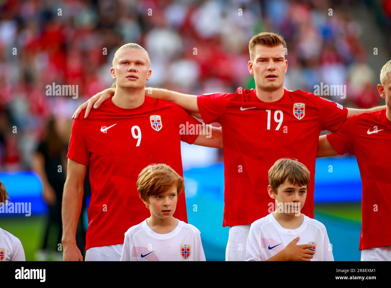 Oslo, Norvège, 20th juin 2023. Erling Braut Haaland en Norvège et Alexander Sørloth en Norvège avant le qualificatif de l'UEFA Euro 2024 entre la Norvège et Chypre au stade Ullevål d'Oslo crédit : Frode Arnesen/Alay Live News Banque D'Images
