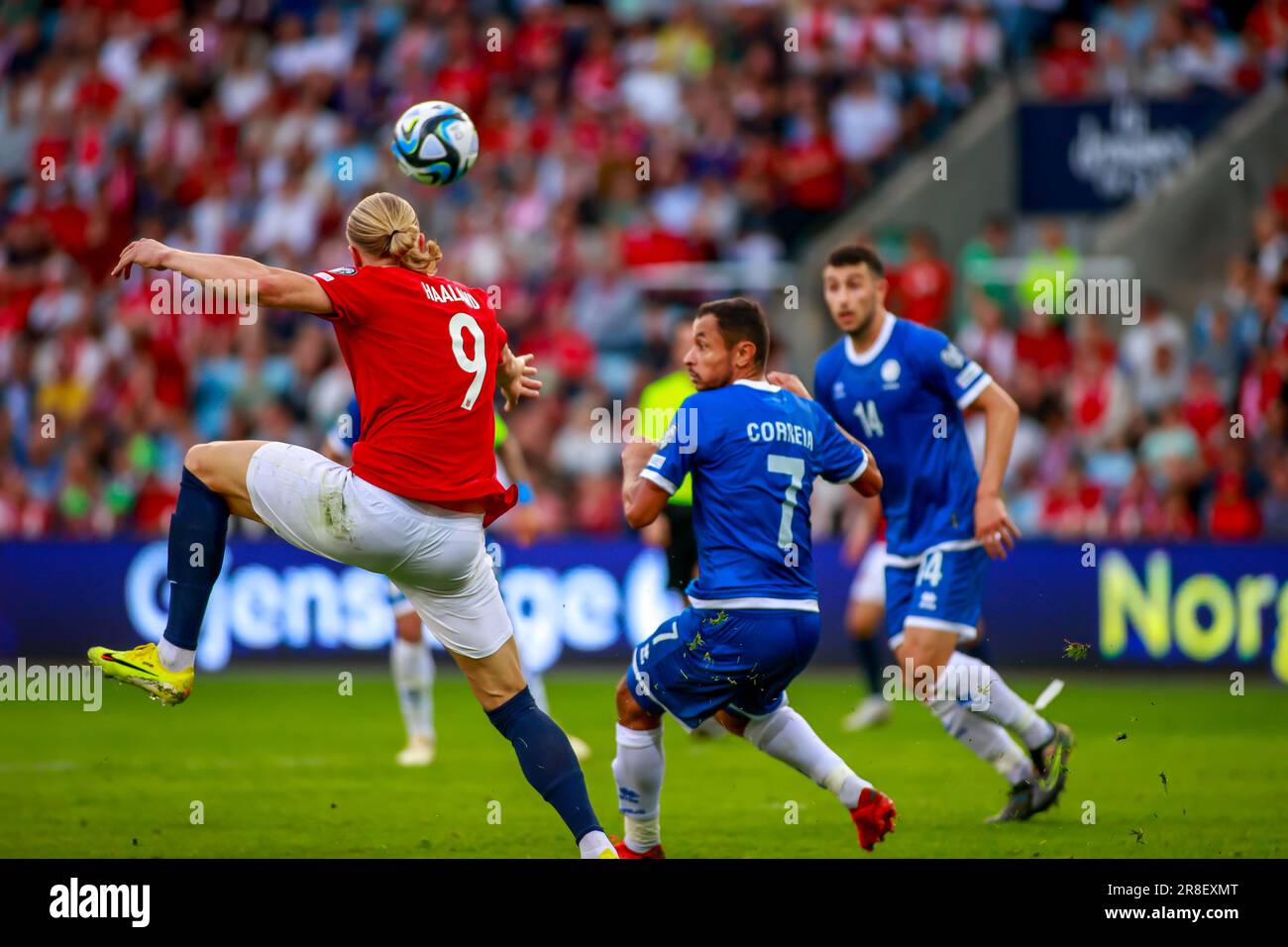 Oslo, Norvège, 20th juin 2023. Erling Braut Haaland en Norvège sur le ballon dans le qualificatif Euro 2024 de l'UEFA entre la Norvège et Chypre au stade Ullevål à Oslo crédit: Frode Arnesen/Alay Live News Banque D'Images