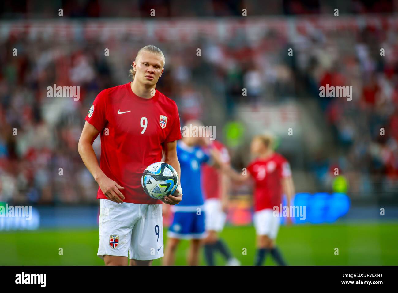 Oslo, Norvège, 20th juin 2023. Le Norway Erling Braut Haaland se prépare à prendre une pénalité dans l'UEFA Euro 2024 qualifier entre la Norvège et Chypre au stade Ullevål à Oslo crédit: Frode Arnesen/Alay Live News Banque D'Images