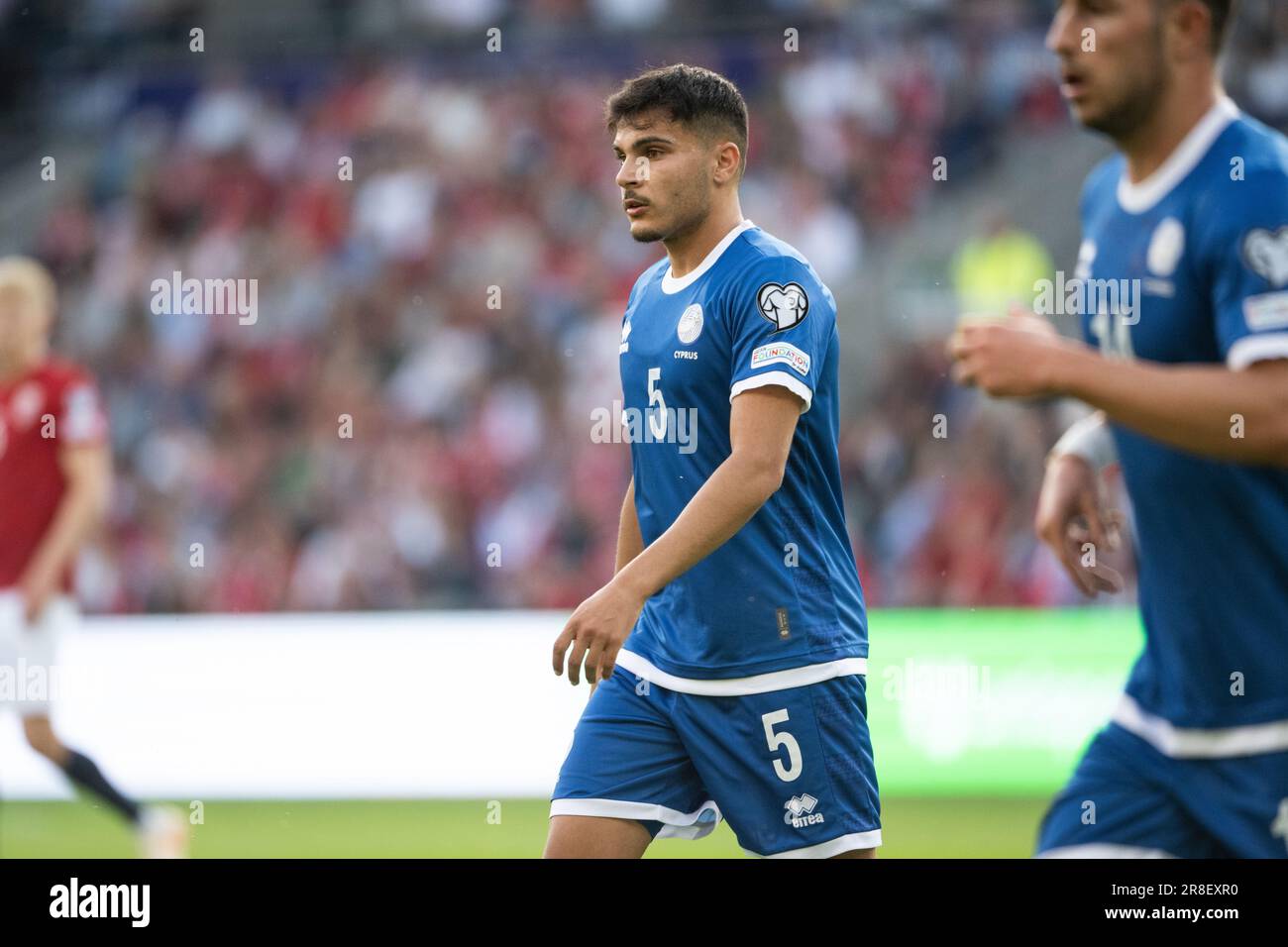 Oslo, Norvège. 20th juin 2023. Charalampos Charalambous (5) de Chypre vu lors du match de qualification de l'UEFA Euro 2024 entre la Norvège et Chypre à Ullevaal Stadion à Oslo. (Crédit photo : Gonzales photo/Alamy Live News Banque D'Images