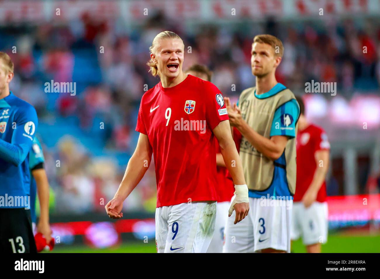 Oslo, Norvège, 20th juin 2023. Erling Braut Haaland, de Norvège, a été très heureux après avoir marqué deux buts dans le qualificatif Euro 2024 de l'UEFA entre la Norvège et Chypre au stade Ullevål d'Oslo crédit: Frode Arnesen/Alay Live News Banque D'Images