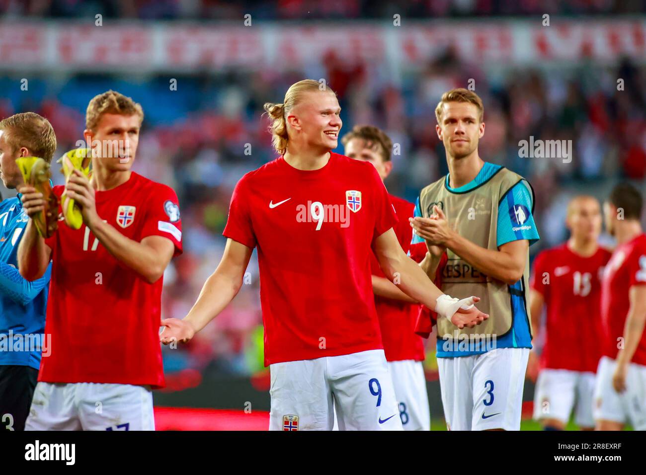 Oslo, Norvège, 20th juin 2023. Erling Braut Haaland, de Norvège, a été très heureux après avoir marqué deux buts dans le qualificatif Euro 2024 de l'UEFA entre la Norvège et Chypre au stade Ullevål d'Oslo crédit: Frode Arnesen/Alay Live News Banque D'Images