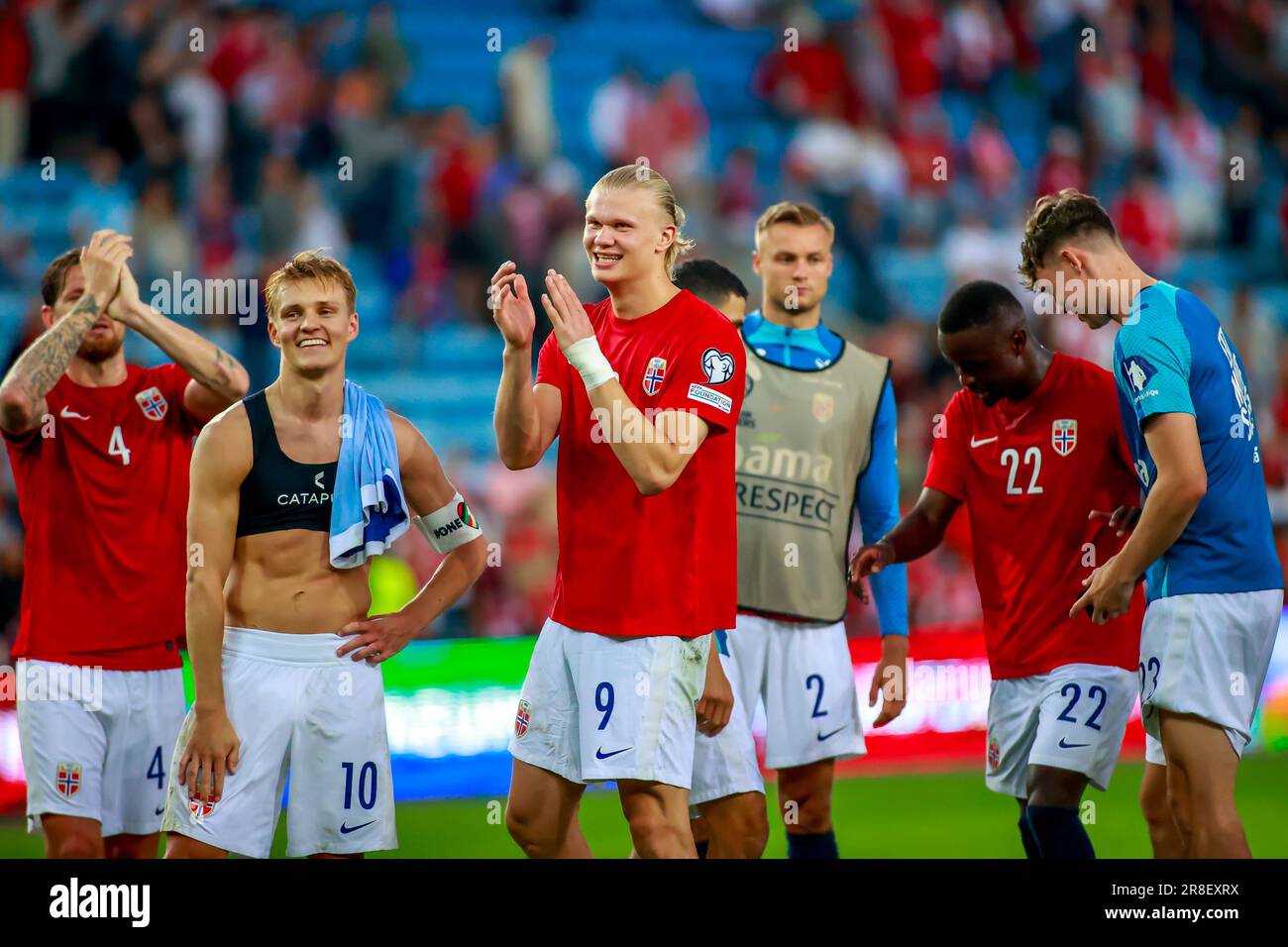 Oslo, Norvège, 20th juin 2023. Erling Braut Haaland en Norvège et Martin Ødegaard en Norvège après le qualificatif de l'UEFA Euro 2024 entre la Norvège et Chypre au stade Ullevål d'Oslo crédit : Frode Arnesen/Alay Live News Banque D'Images