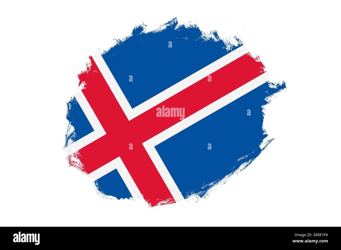 Pinceau à taches rond drapeau national texturé de l'Islande sur fond blanc Banque D'Images