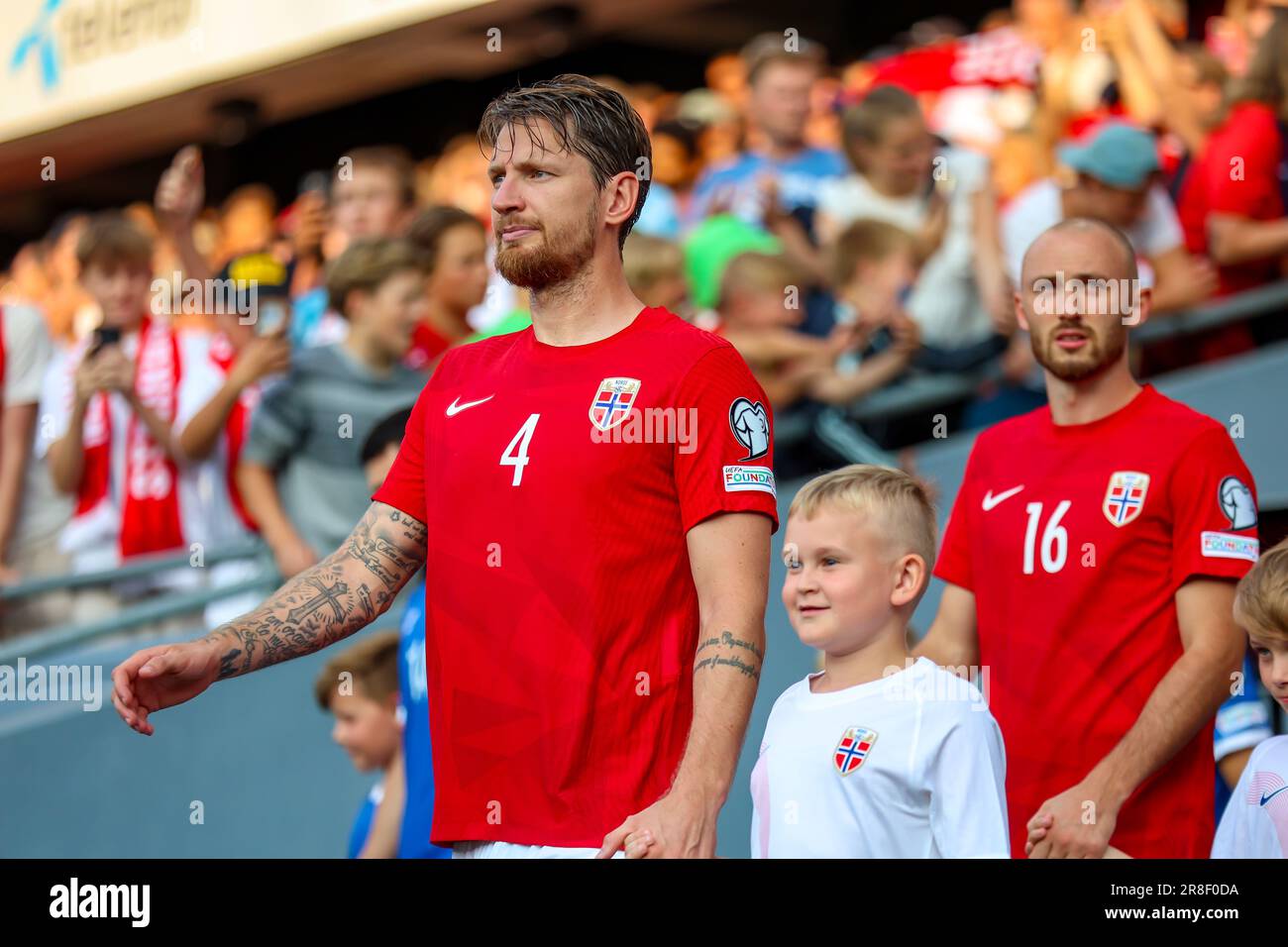 Oslo, Norvège, 20th juin 2023. Stefan Strandberg, de Norvège, s'élanche pour le qualificatif Euro 2024 de l'UEFA entre la Norvège et Chypre au stade Ullevål d'Oslo crédit : Frode Arnesen/Alay Live News Banque D'Images
