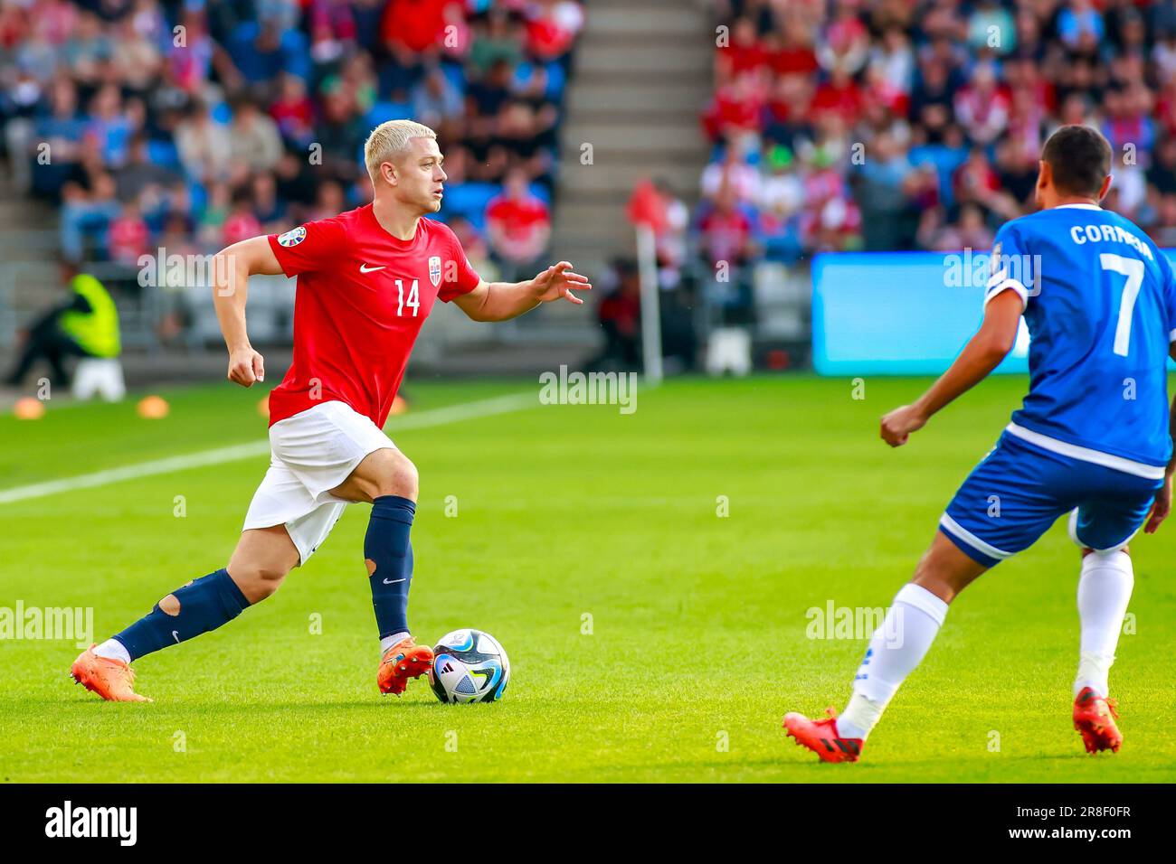 Oslo, Norvège, 20th juin 2023. Julian Ryerson de Norvège dans le qualificatif Euro 2024 de l'UEFA entre la Norvège et Chypre au stade Ullevål à Oslo crédit: Frode Arnesen/Alay Live News Banque D'Images