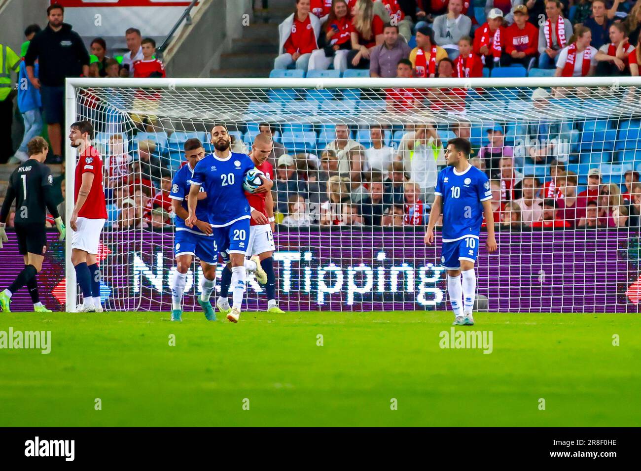 Oslo, Norvège, 20th juin 2023. Grigoris Kastanos de Cyprys porte le ballon après avoir marqué en retard dans le qualificatif Euro 2024 de l'UEFA entre la Norvège et Chypre au stade Ullevål d'Oslo crédit: Frode Arnesen/Alay Live News Banque D'Images