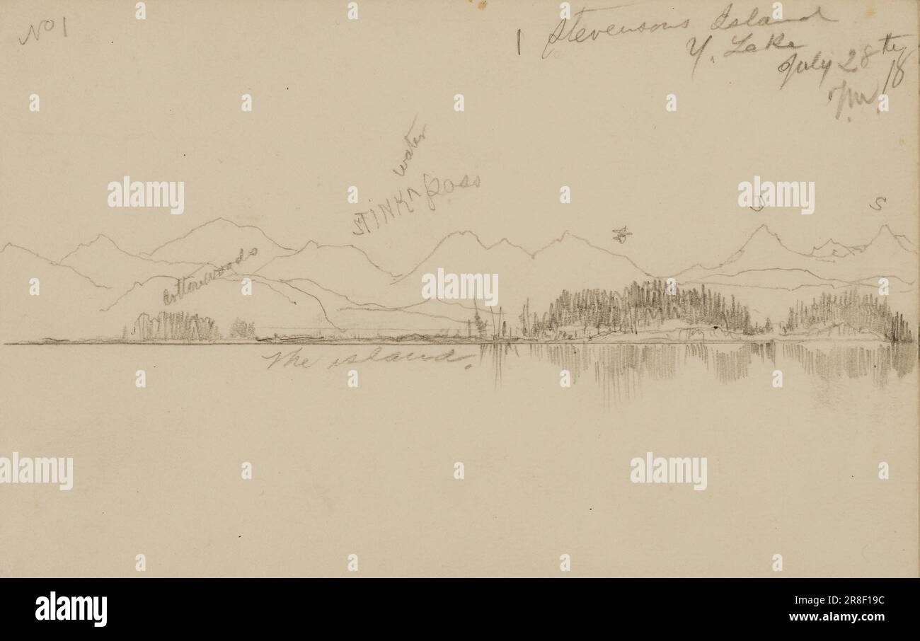 Stevensons Island (no 1) Yellowstone Lake 1892 par Thomas Moran, né Bolton, Angleterre 1837-mort Santa Barbara, CA 1926 Banque D'Images