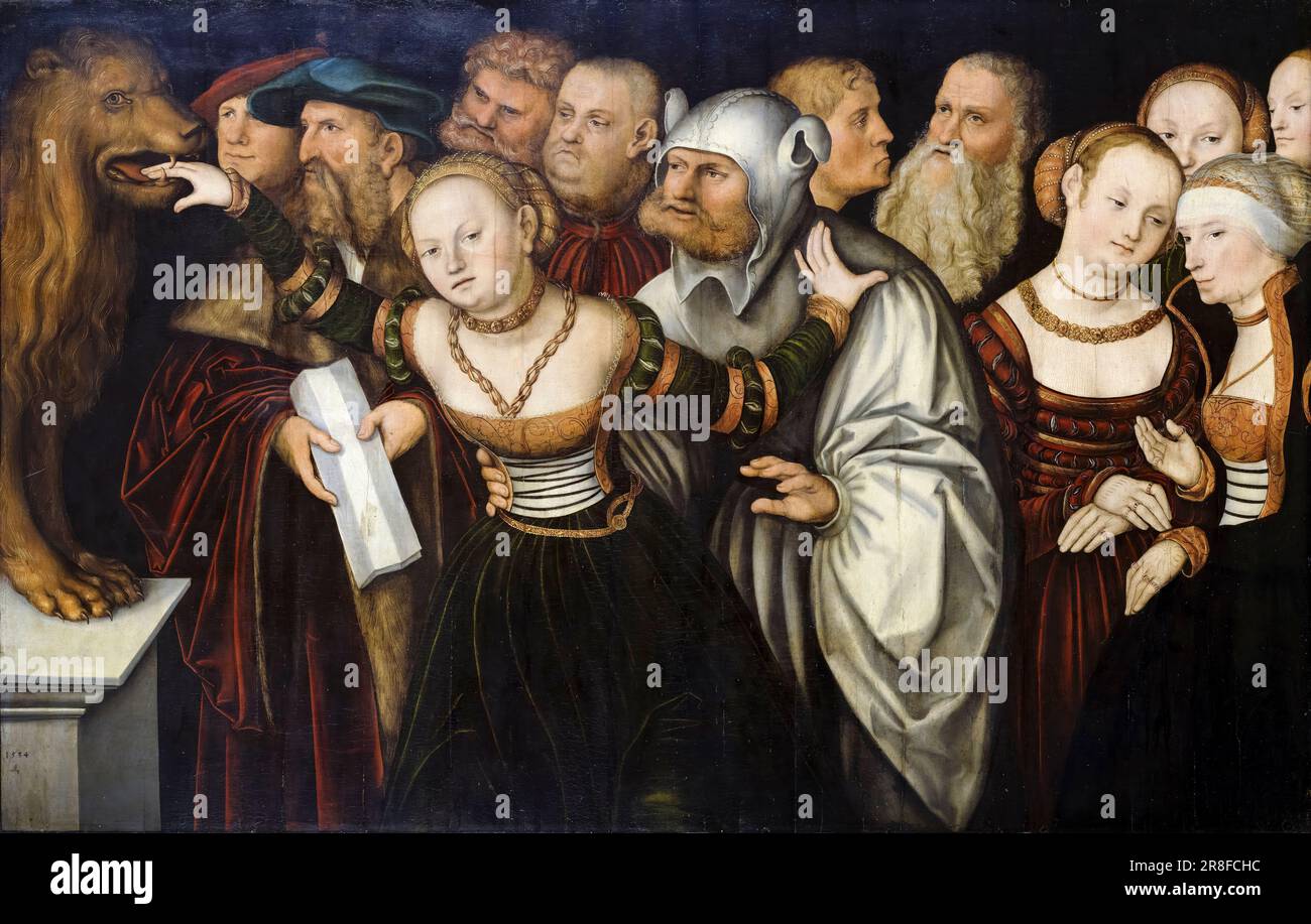 Lucas Cranach l'aîné et atelier, le fable de la bouche de la vérité, peinture à l'huile sur bois, 1534 Banque D'Images