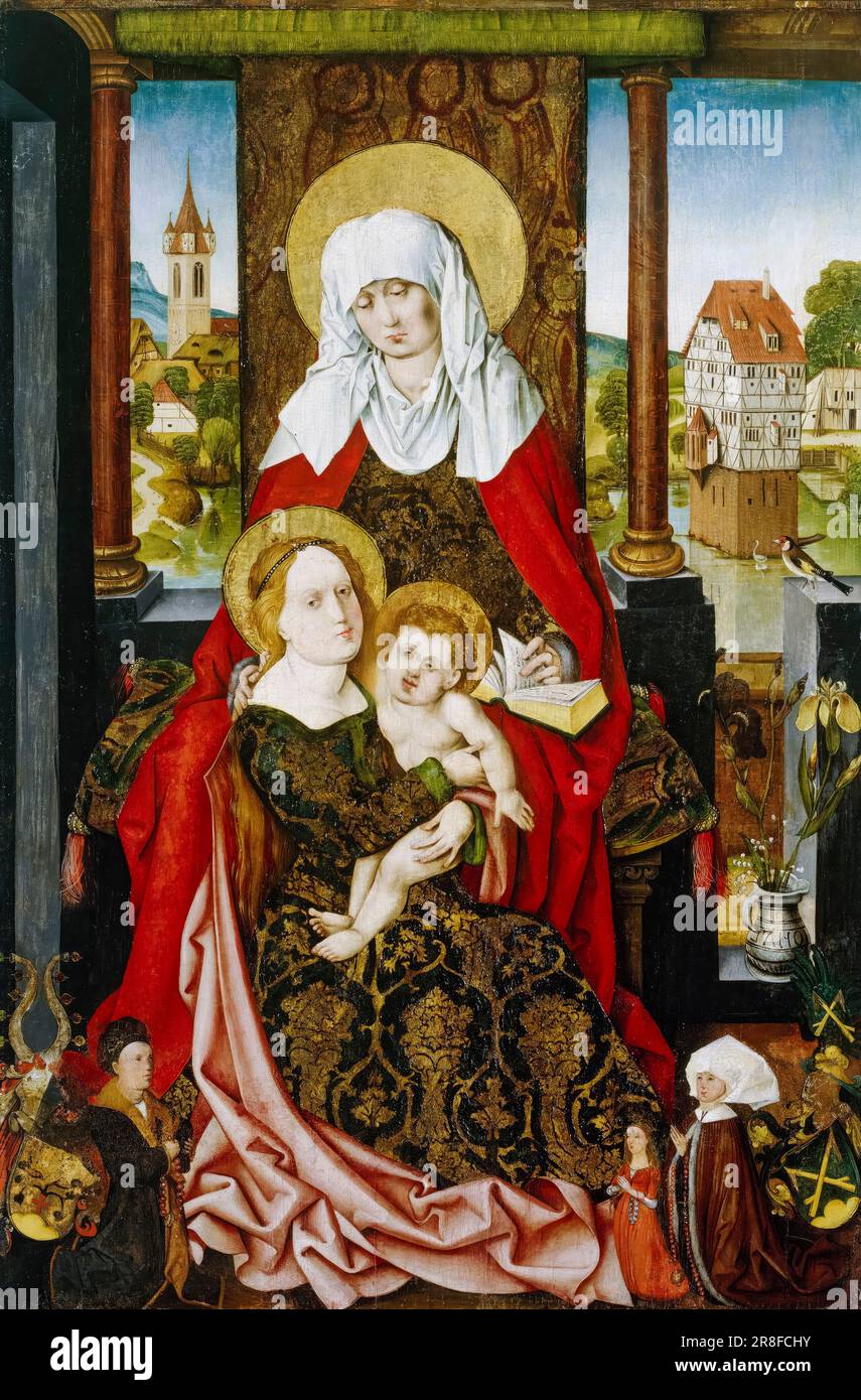 Michael Wolgemut peinture, la Vierge à l'enfant avec St Anne, huile sur bois, avant 1510 Banque D'Images