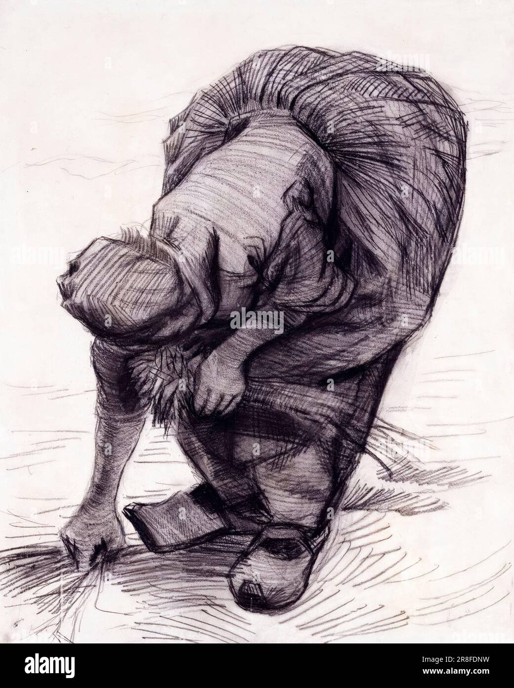 Vincent van Gogh dessin, femme paysanne stooping et Gpenses, craie, 1885 Banque D'Images