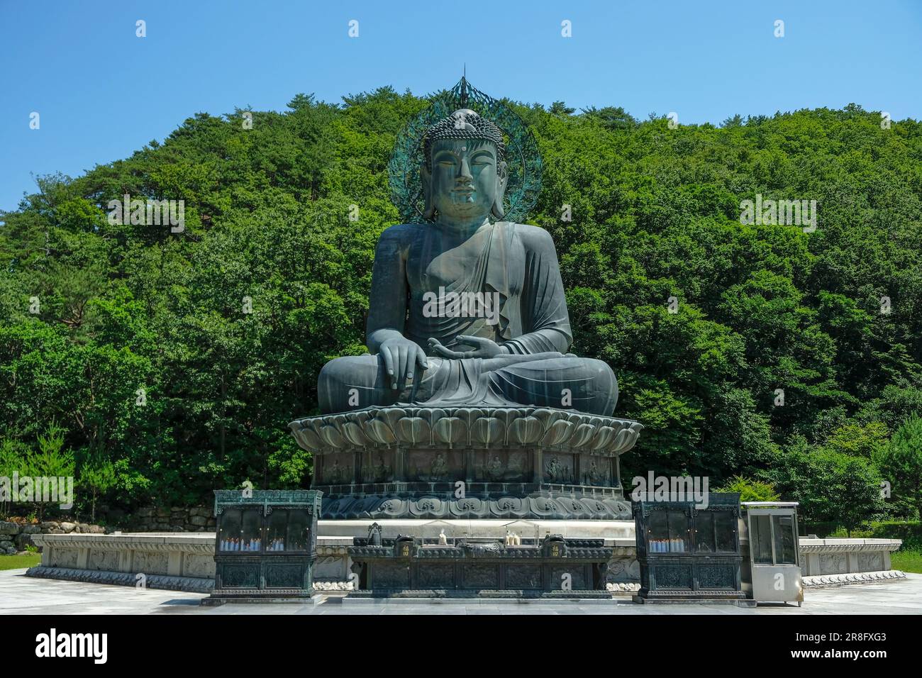 Sokcho, Corée du Sud - 17 juin 2023 : statue de Bouddha au temple de Sinheungsa situé dans le parc national de Sonoraksan, Sokcho, Corée du Sud. Banque D'Images