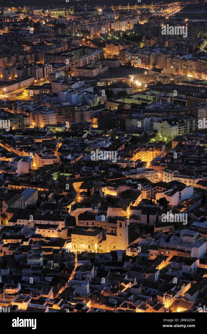 Jaen de nuit, Castillo de, vue du château de Santa Catalina, Jaen, Andalousie, Espagne Banque D'Images