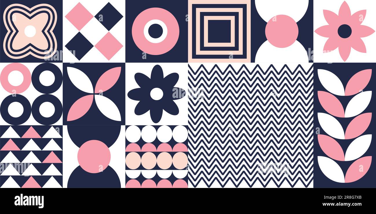 Bannière Bauhaus géométrique. Illustrations vectorielles des éléments d'affiche de formes rétro Illustration de Vecteur