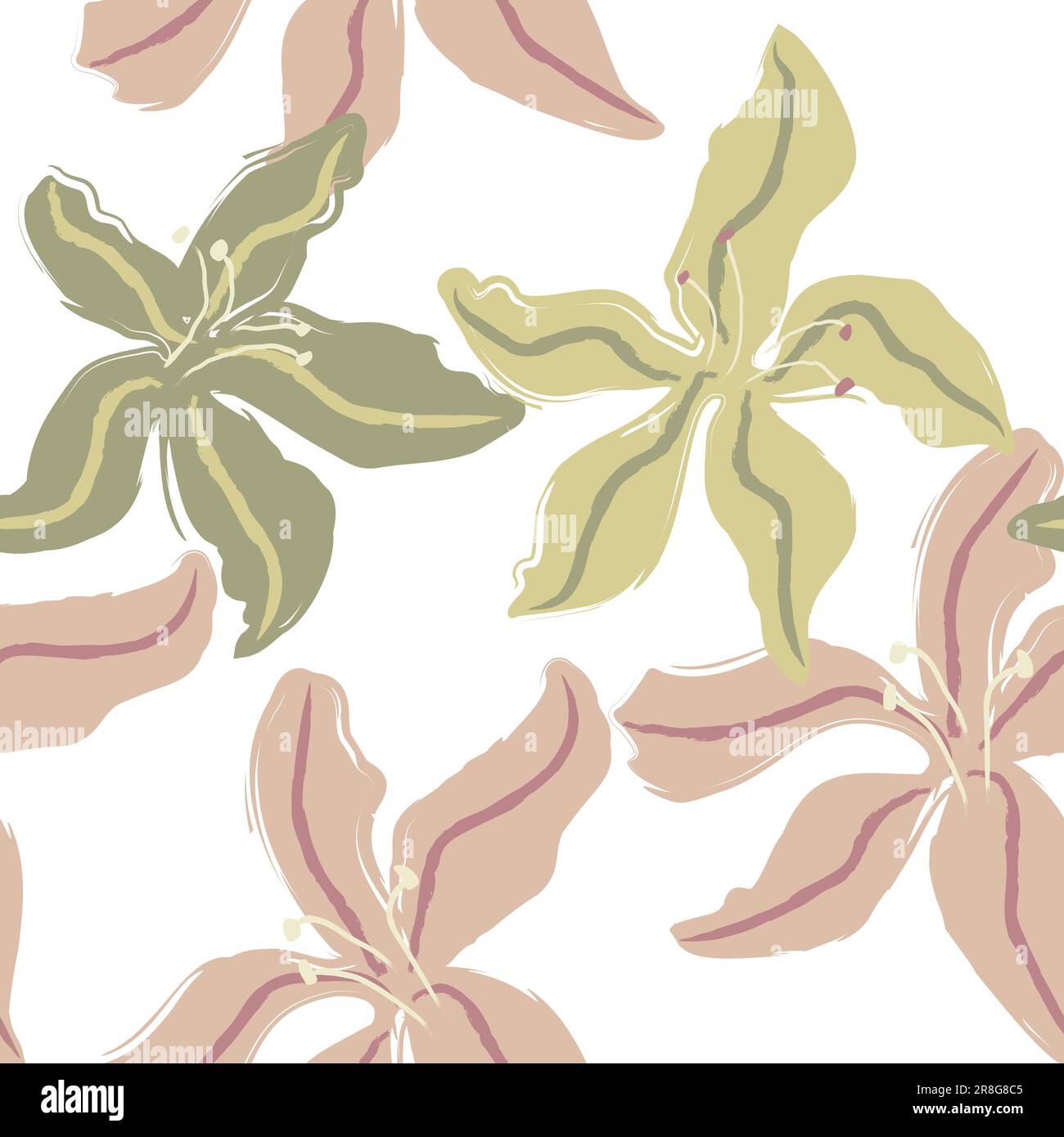 Motif floral pastel dessiné à la main. Motif de répétition sans couture, imprimé textile sur fond blanc violet et vert Illustration de Vecteur