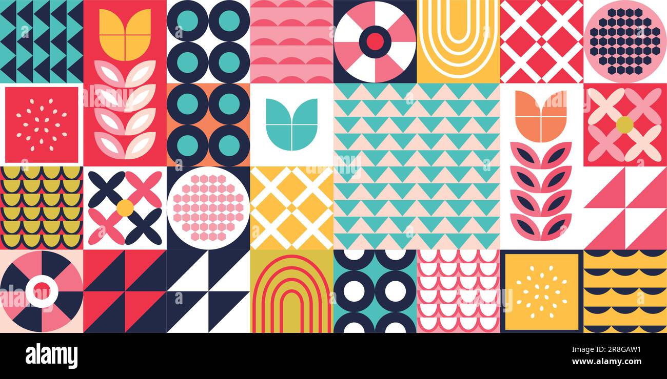 Bannière Bauhaus géométrique. Illustrations vectorielles des éléments d'affiche de formes rétro Illustration de Vecteur