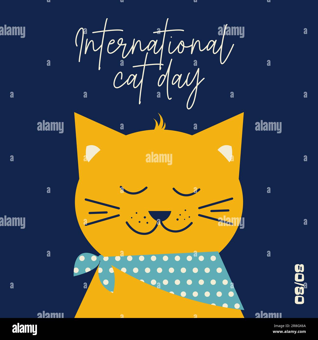 Journée mondiale du chat. Journée internationale du chat. Le concept de vacances mignonnes. Modèle avec chat rétro pour carte, affiche, t-shirt avec inscription textuelle. Illustration de Vecteur