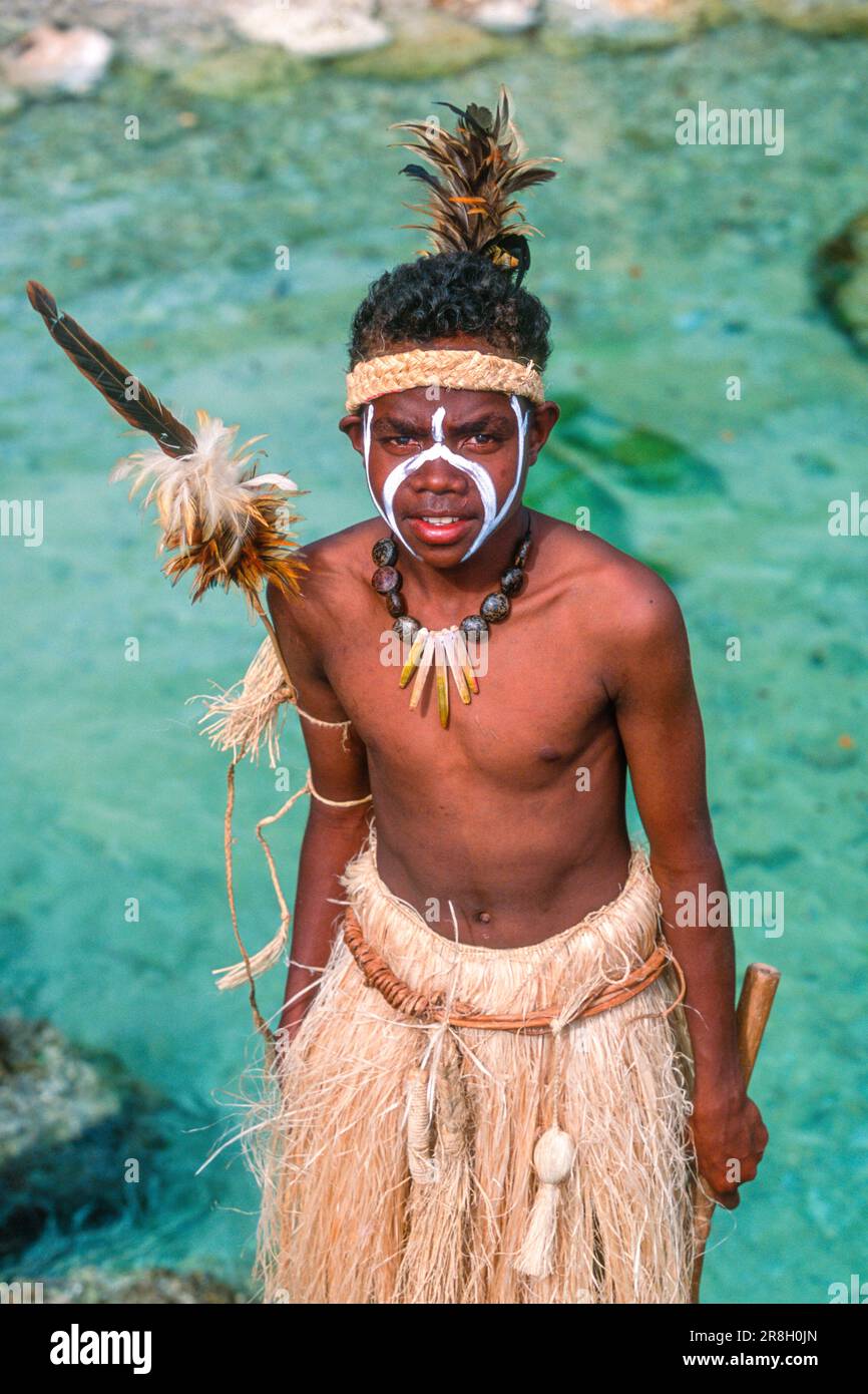 Performer masculin au Festival de danse traditionnelle, Nouvelle-Calédonie, Océan Pacifique Sud, Mélanésie Banque D'Images