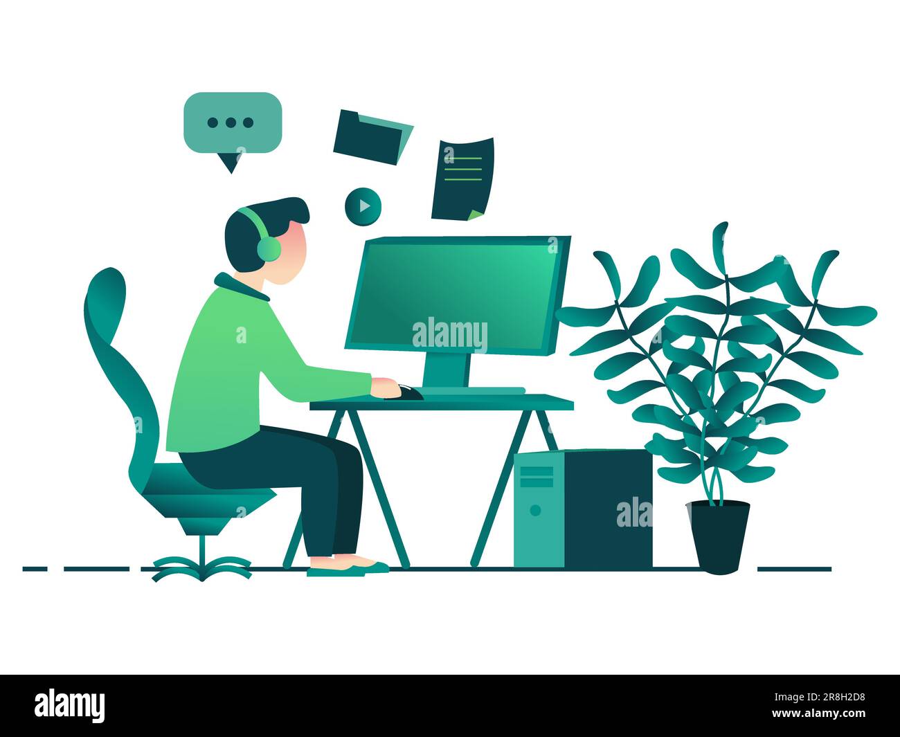 homme travaillant technologie informatique entreprise d'emploi moderne professionnelle productive Illustration de Vecteur