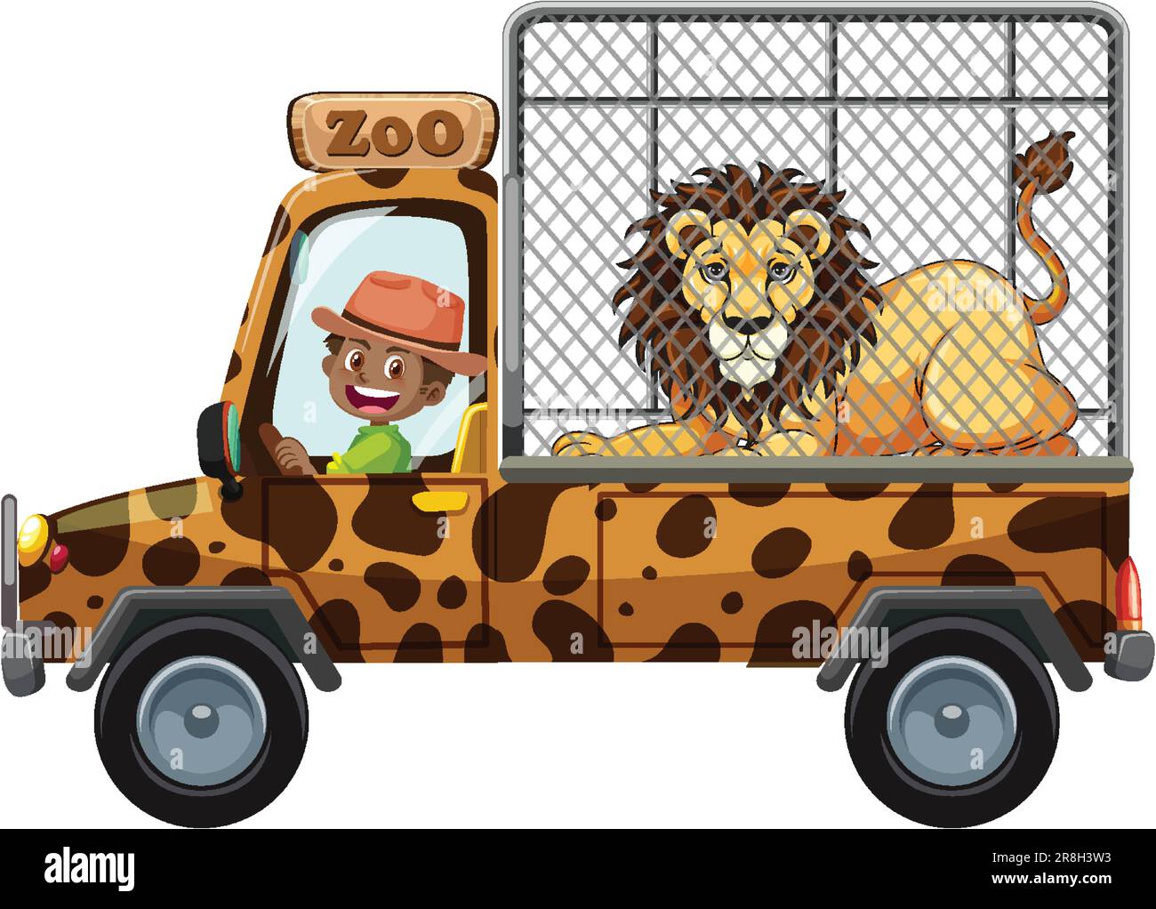 Illustration d'un lion dans un véhicule de transport d'animaux Illustration de Vecteur