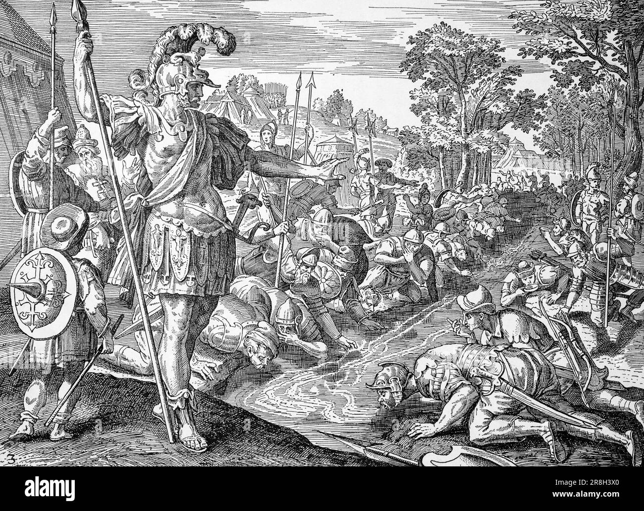 La sélection de Gideon des guerriers,qui boit dans une posture la moins inconfortable,Livre des juges,chapitre 7, ancien Testament, Bible, illustration 1890 Banque D'Images La sélection de Gideon des guerriers,qui boit dans une posture la moins inconfortable,Livre des juges,chapitre 7, ancien Testament, Bible, illustration 1890 Banque D'Images