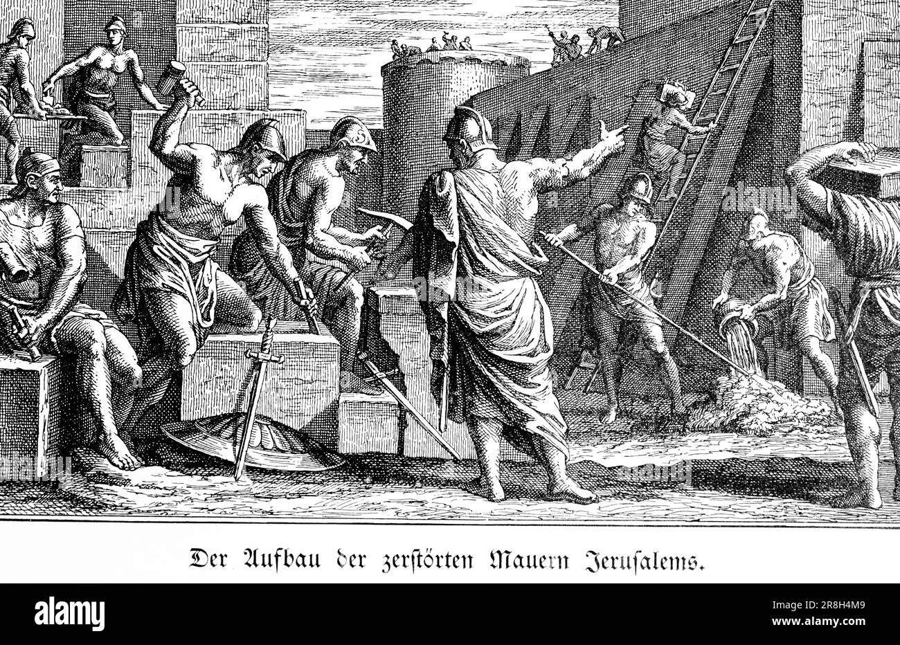 Reconstruire les murs détruits de Jérusalem, Jérémie, chapitre 30, verset 18, ancien Testament, Bible, illustration historique 1890 Banque D'Images