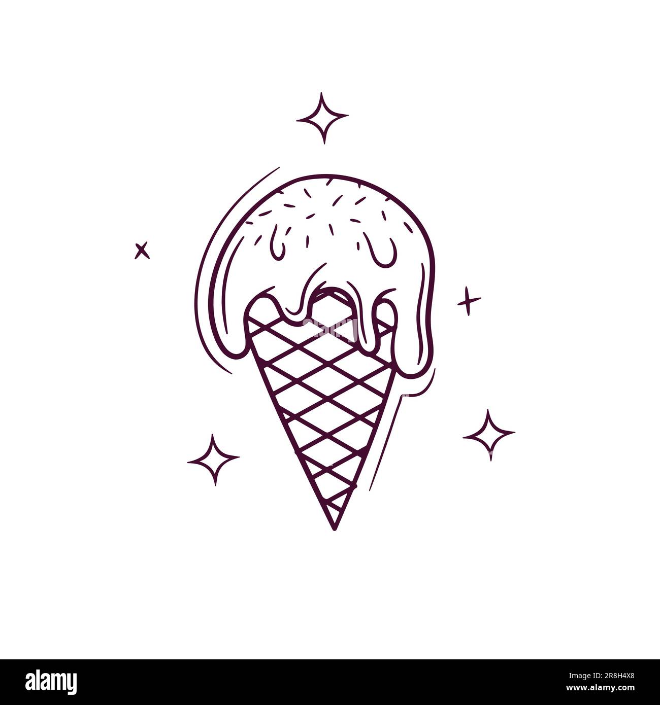 Glace fondue tirée à la main. Illustration de l'esquisse du vecteur Doodle Illustration de Vecteur