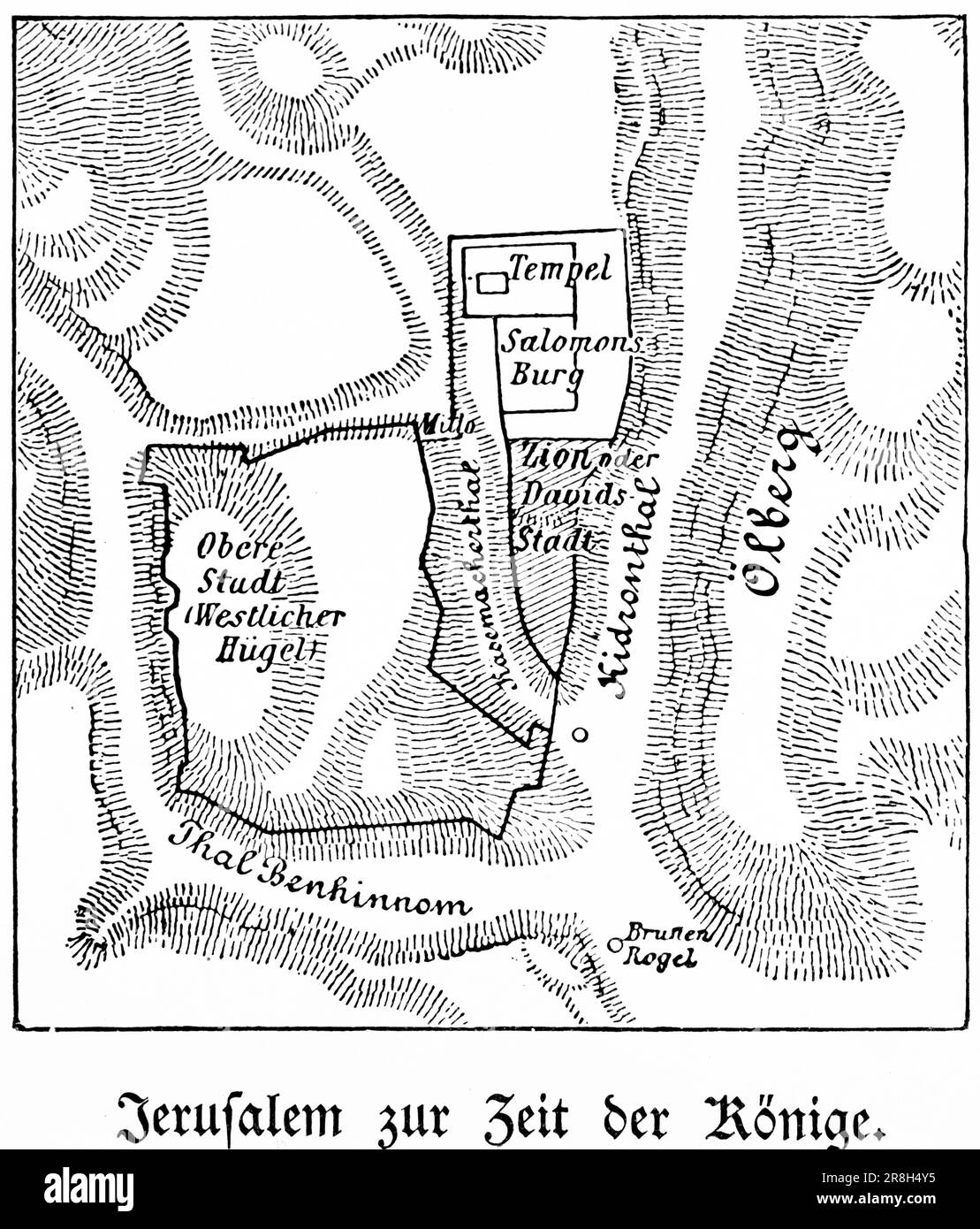 Plan de la ville de Jérusalem à l'époque des rois, ancien Testament, Bible, illustration historique 1890 Banque D'Images