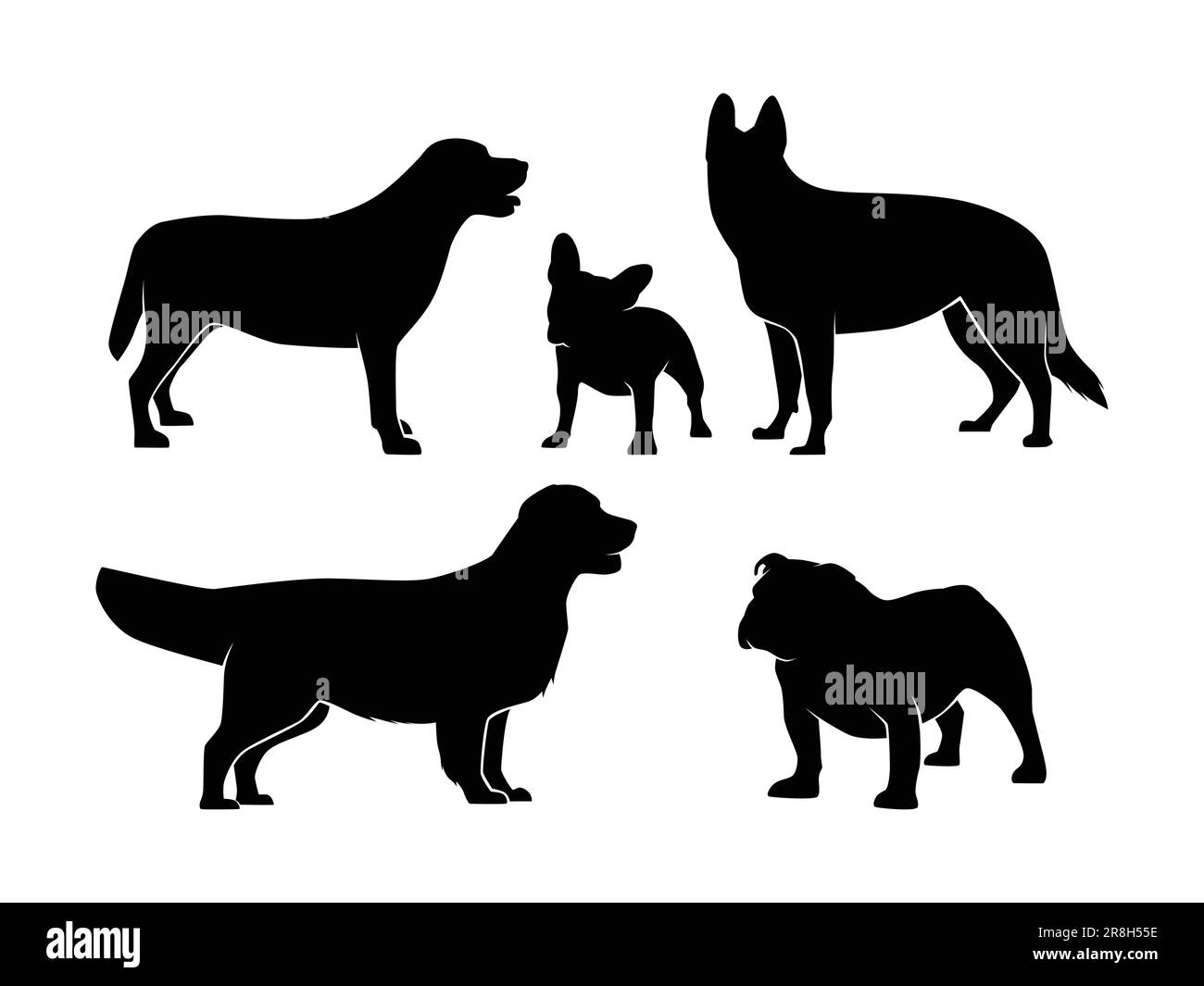 Ensemble de chiens Silhouette isolé sur fond blanc - Illustration vectorielle Illustration de Vecteur