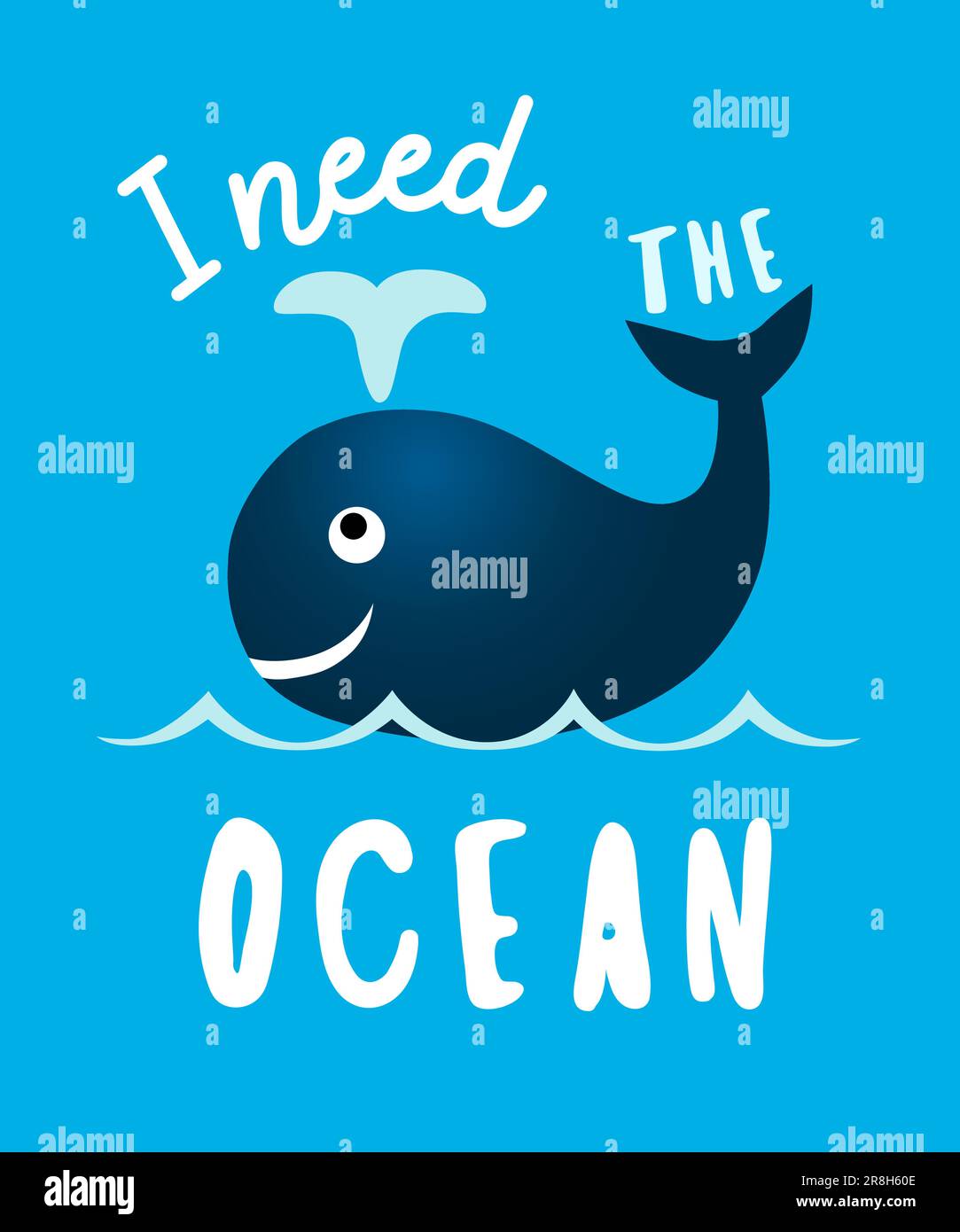 Jolie baleine pour t-shirt, j'ai besoin de l'océan. Illustration vectorielle Illustration de Vecteur