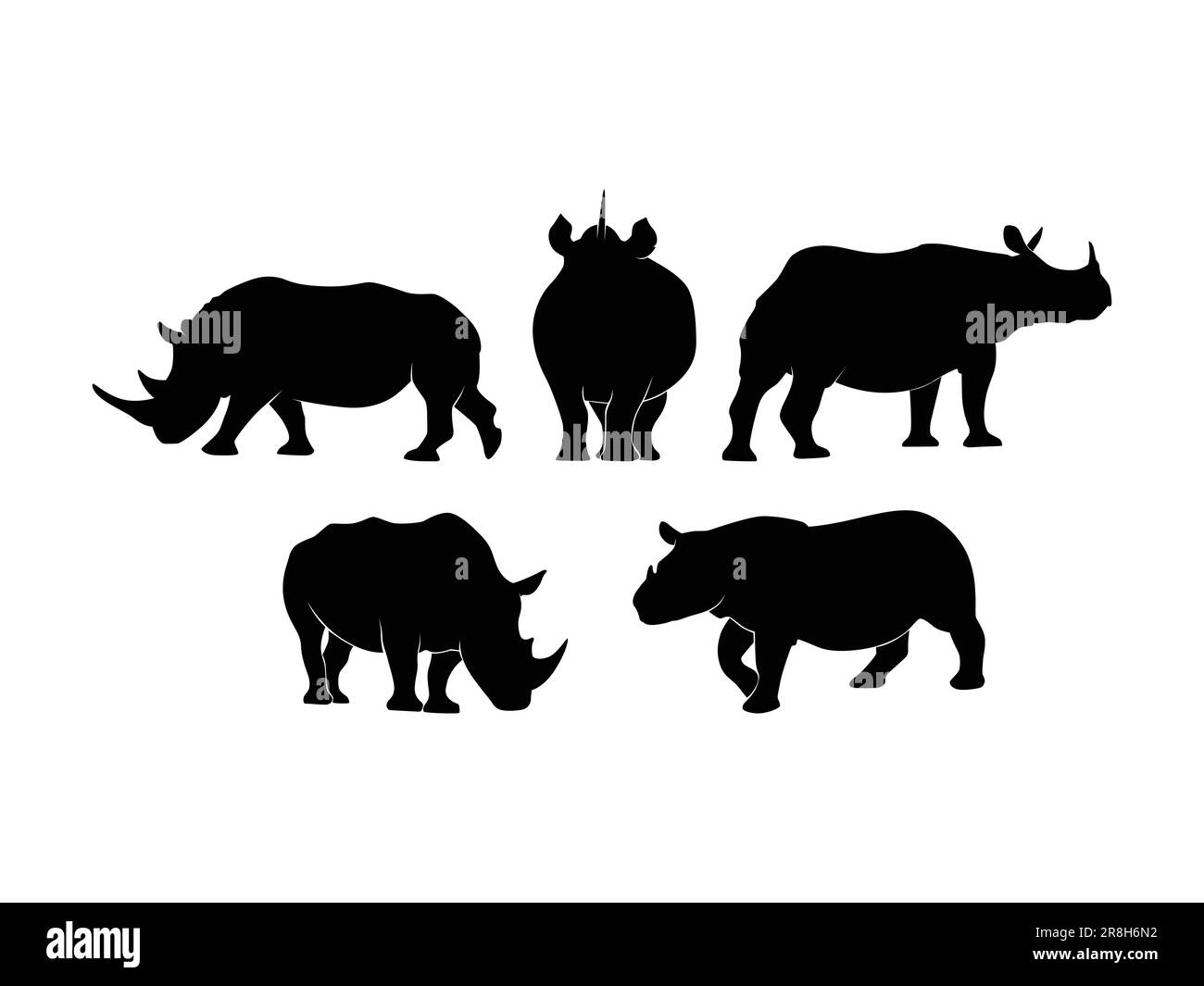Ensemble de rhinocéros Silhouette isolé sur fond blanc - Illustration vectorielle Illustration de Vecteur