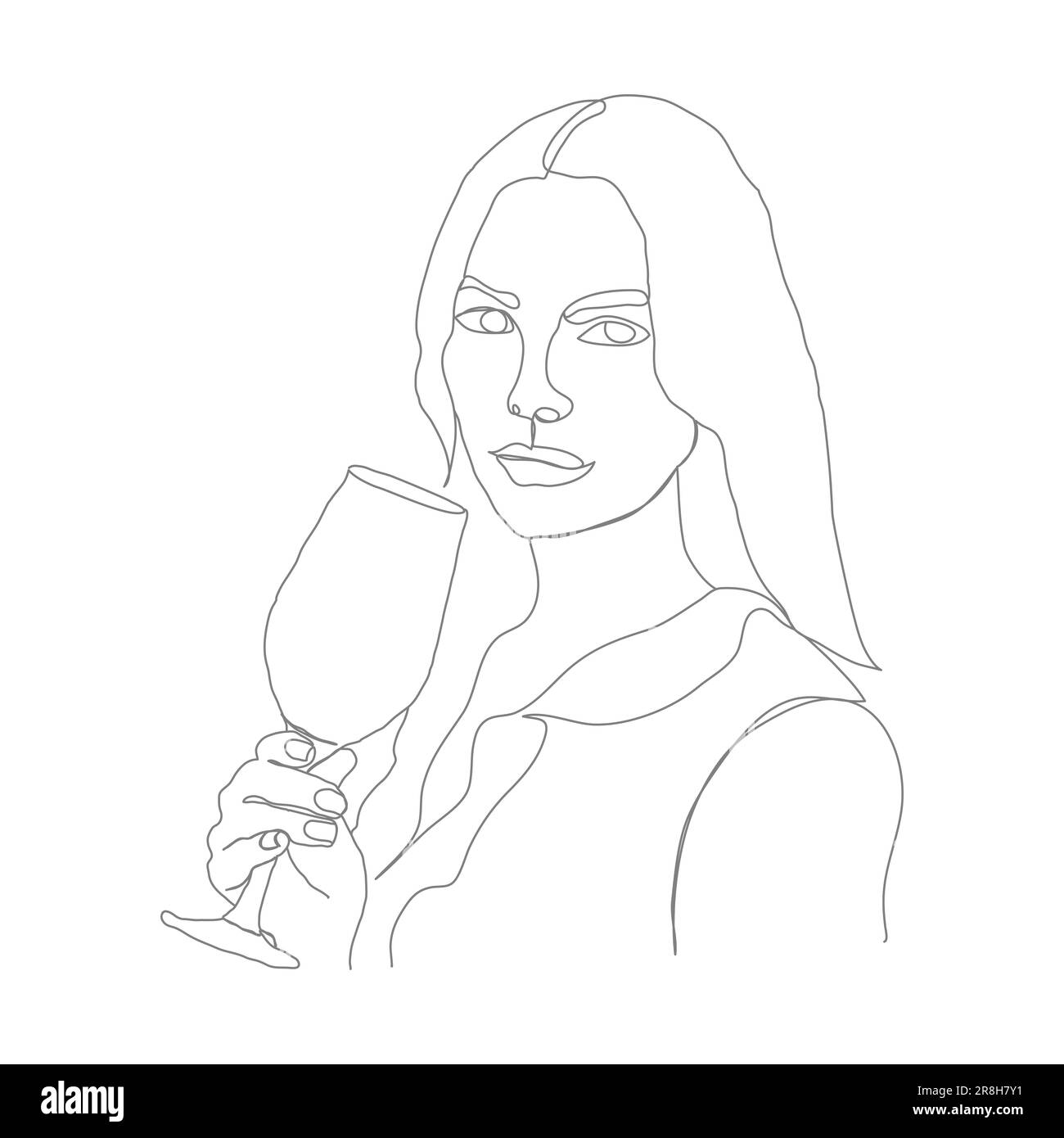Portrait abstrait d'une femme avec un verre dans un style linéaire. Illustration pour le design, les affiches et les idées créatives Illustration de Vecteur