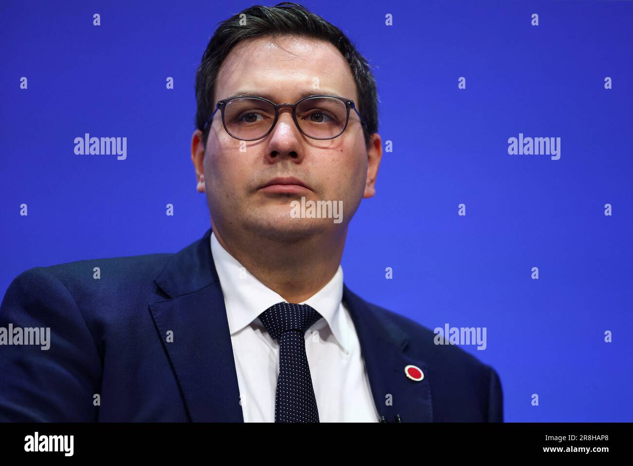 Jan Lipavsky, ministre des Affaires étrangères de la République tchèque à la Conférence de relance de l'Ukraine, tenue à l'InterContinental London - O2, à l'est de Londres. Date de la photo: Mercredi 21 juin 2023. Banque D'Images