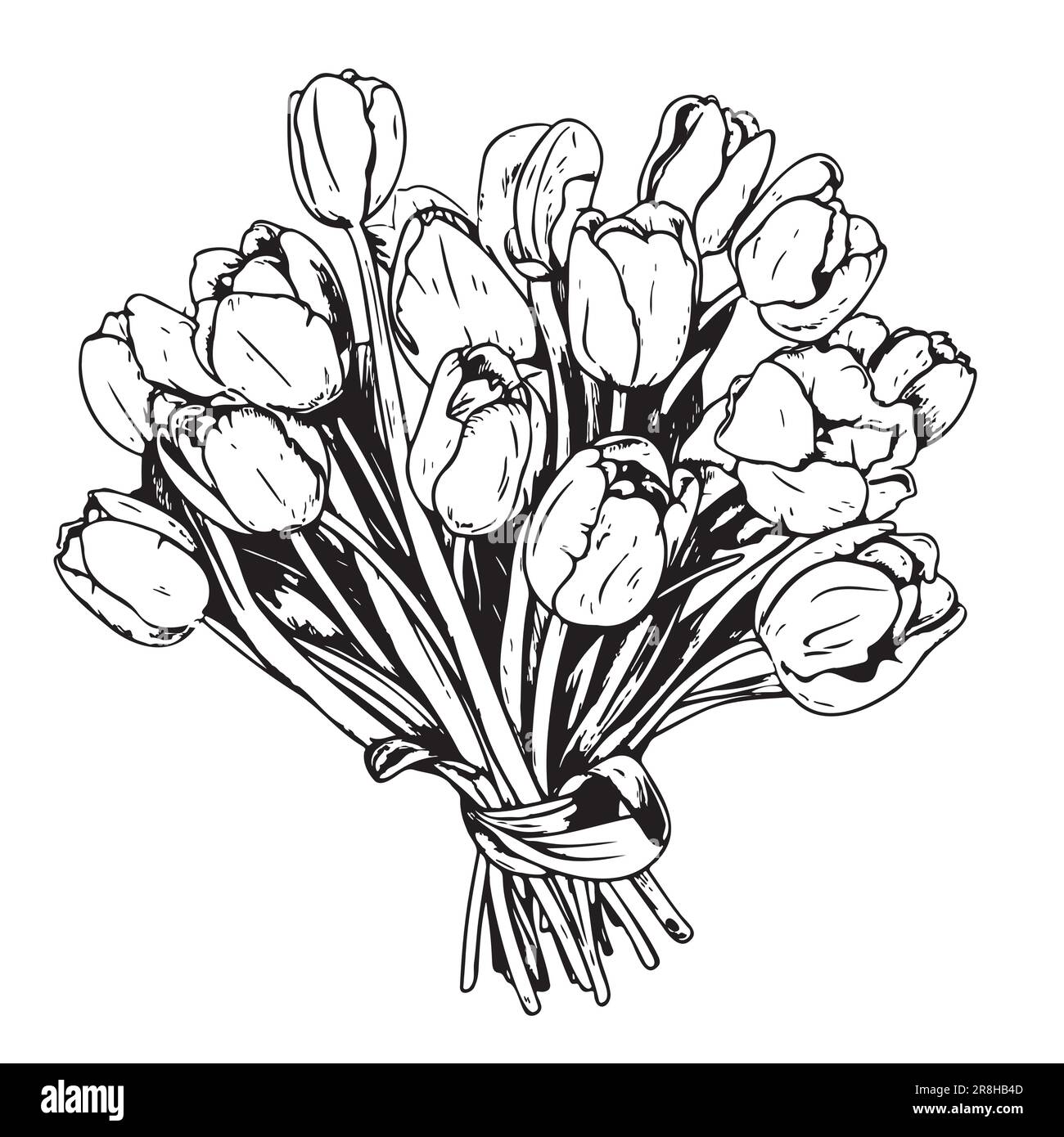 Magnifique bouquet de tulipes dessin à la main Illustration de Vecteur
