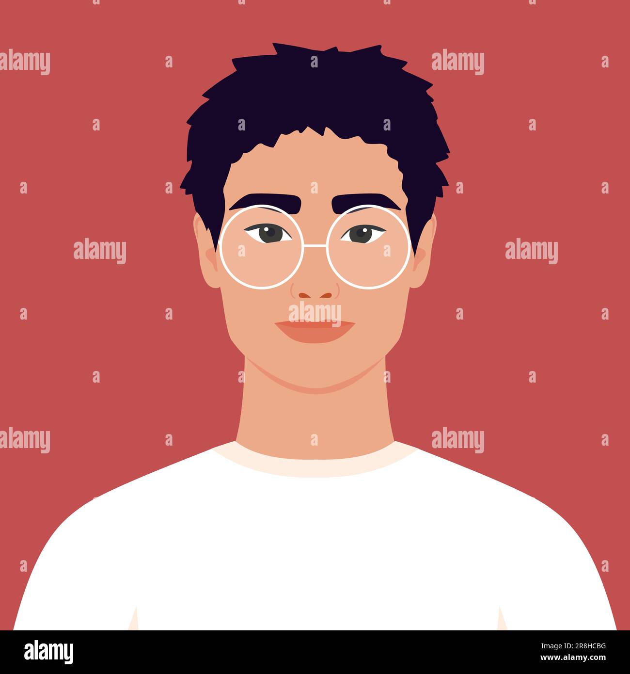 Jeune homme en lunettes. Portrait d'un étudiant. Avatar masculin abstrait à visage intégral, coupe plate Illustration de Vecteur