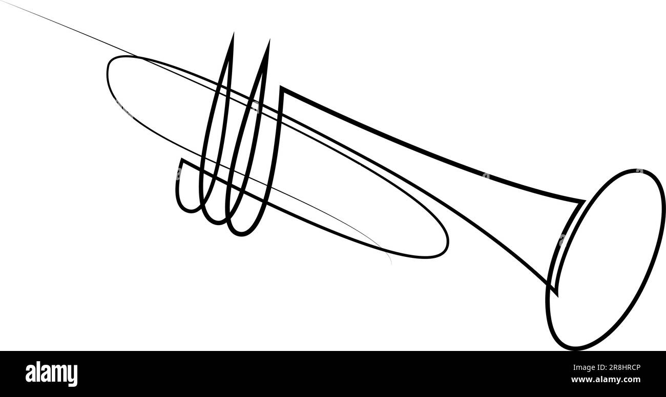 Dessin d'une seule ligne continue d'un instrument de musique trompette. Illustration vectorielle de style minimaliste. Une ligne d'art Illustration de Vecteur